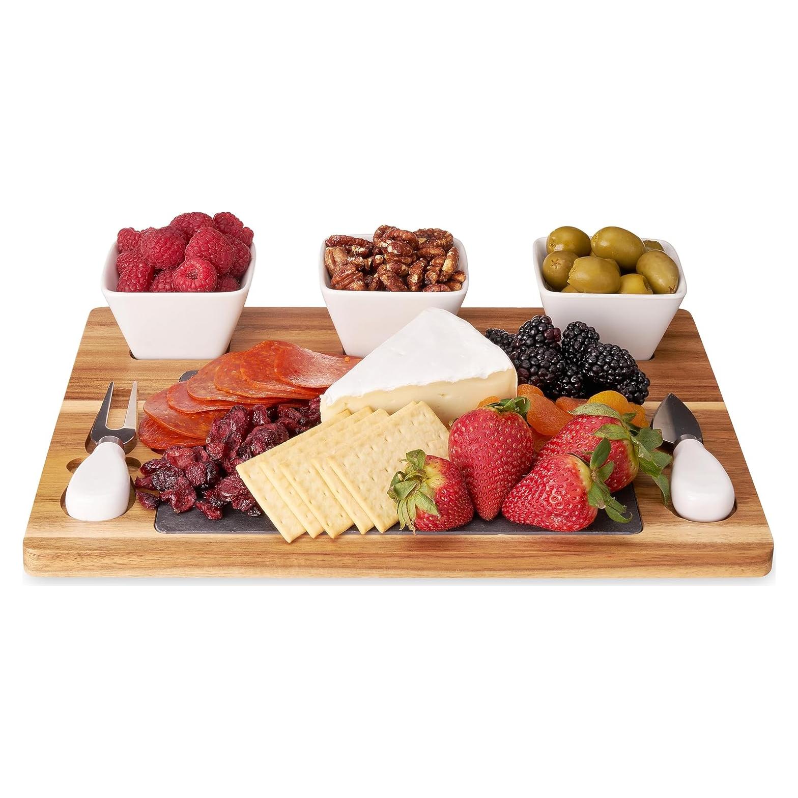 Juego de Tabla de Queso de Acacia y Pizarra Twine - 7 Piezas