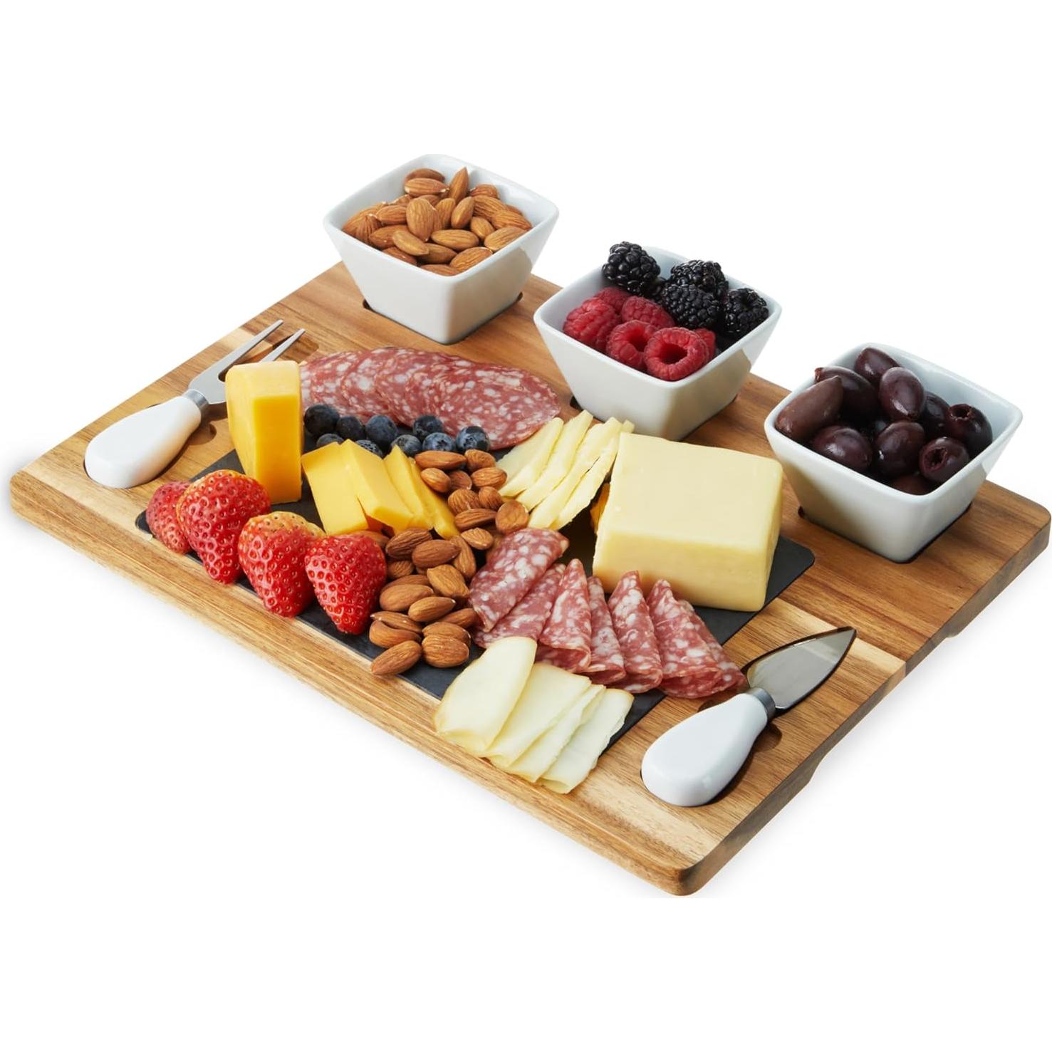 Juego de Tabla de Queso de Acacia y Pizarra Twine - 7 Piezas