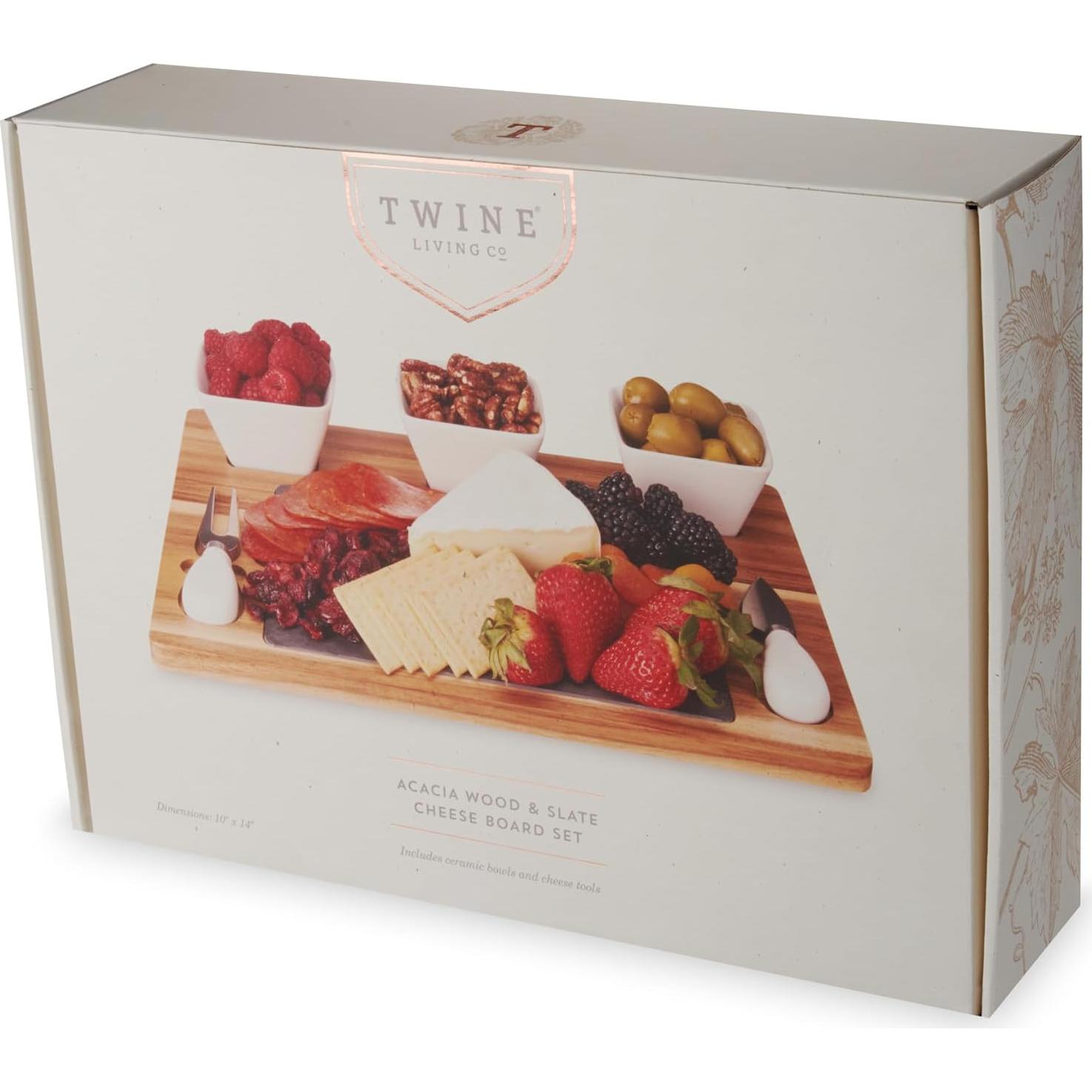 Juego de Tabla de Queso de Acacia y Pizarra Twine - 7 Piezas