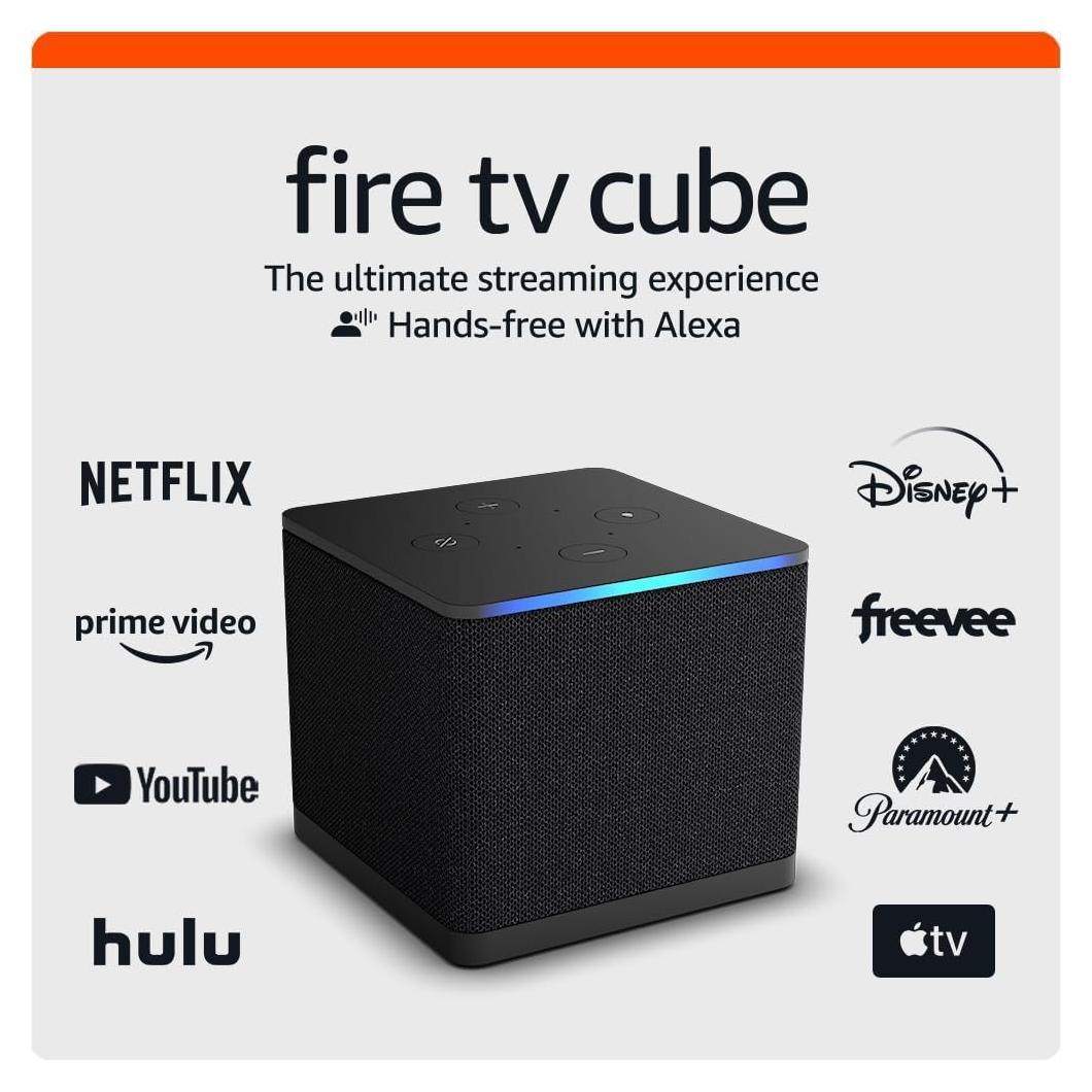 Amazon Fire TV Cube (newest model) with AI-powered Fire TV Search, Hands-free streaming device with Alexa, Wi-Fi 6E, 4K Ultra HD