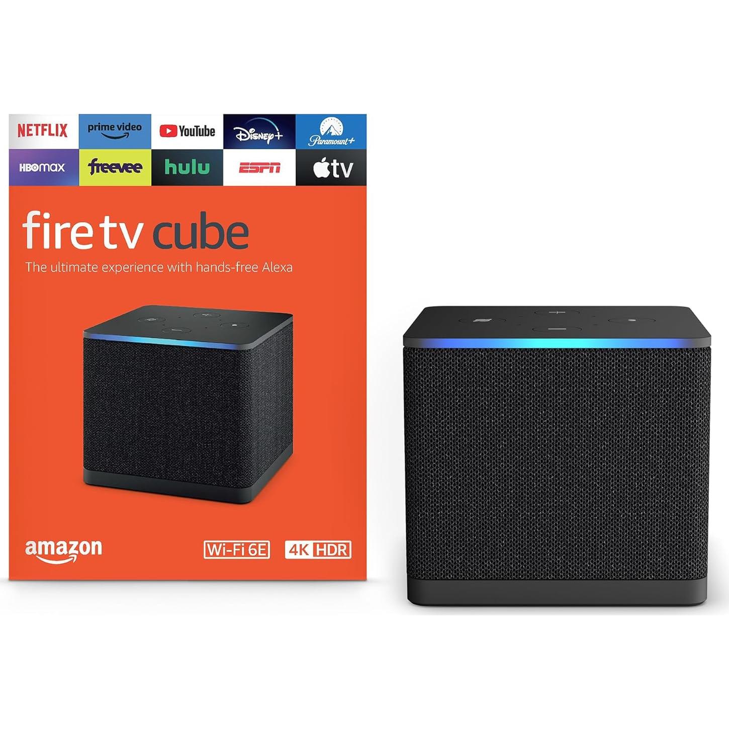 Amazon Fire TV Cube (newest model) with AI-powered Fire TV Search, Hands-free streaming device with Alexa, Wi-Fi 6E, 4K Ultra HD