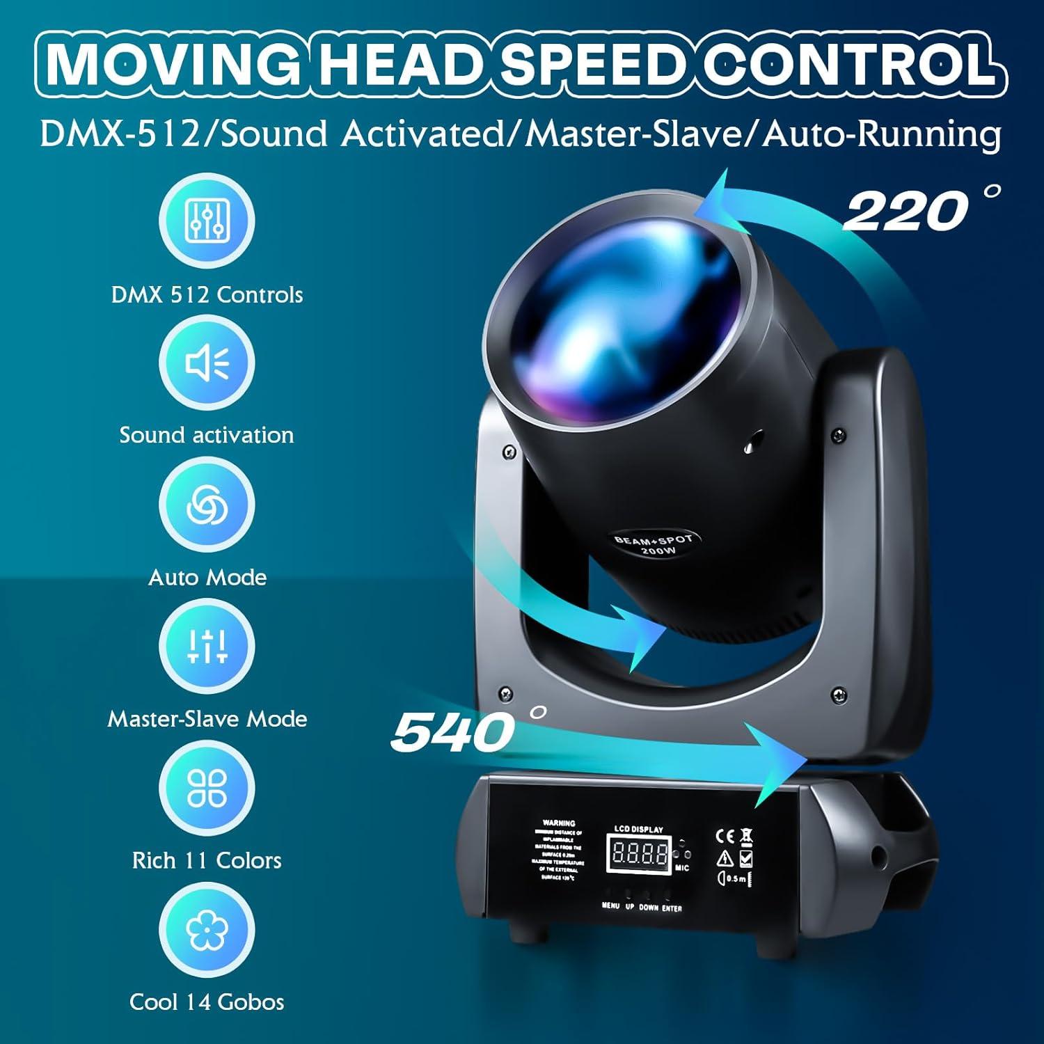 Cabeza Móvil LED 200W XFALIGHTS con 14 Gobos y 11 Colores