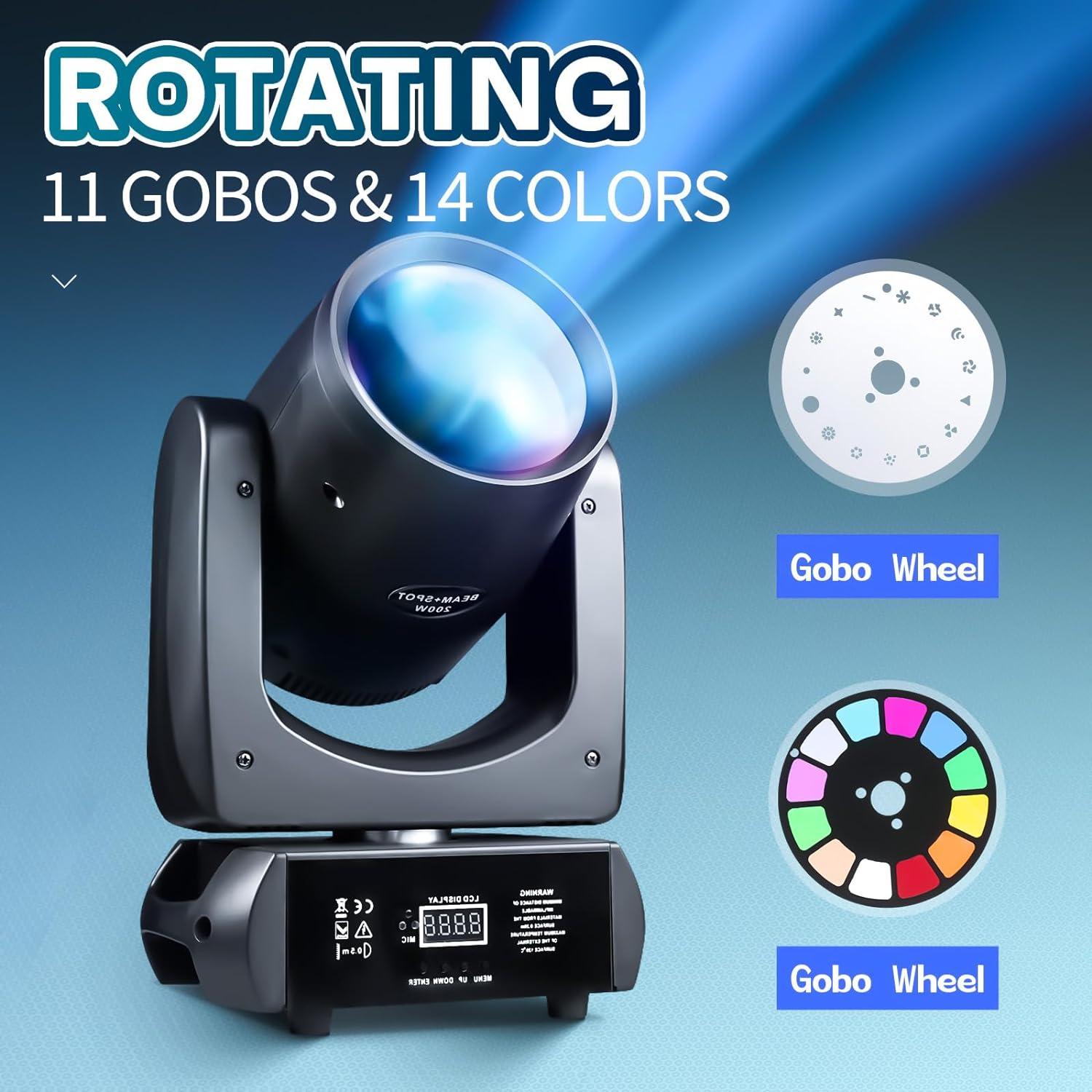 Cabeza Móvil LED 200W XFALIGHTS con 14 Gobos y 11 Colores