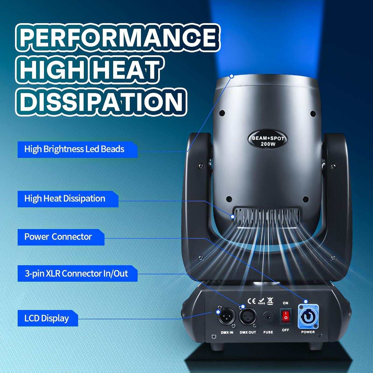 Cabeza Móvil LED 200W XFALIGHTS con 14 Gobos y 11 Colores