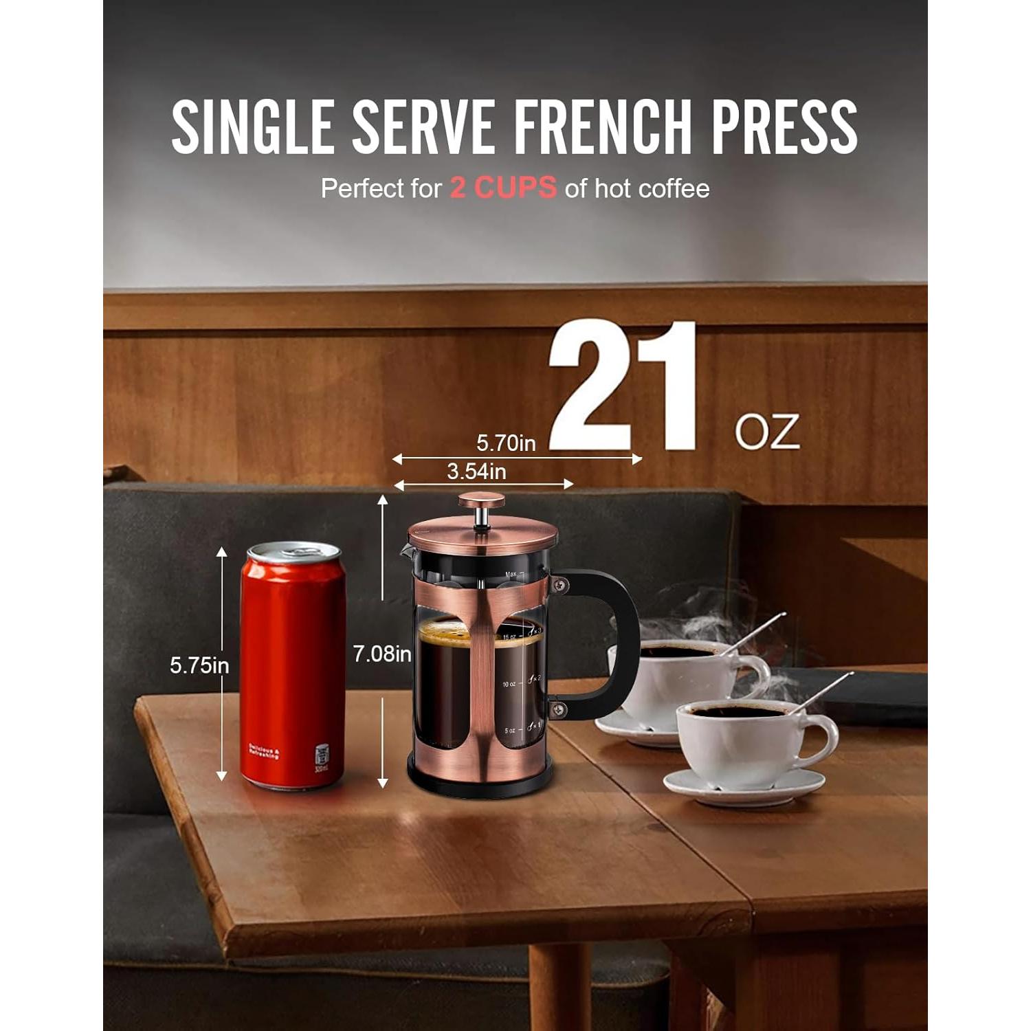 Cafetera de Émbolo BAYKA 21oz Cobre Vidrio Borosilicato