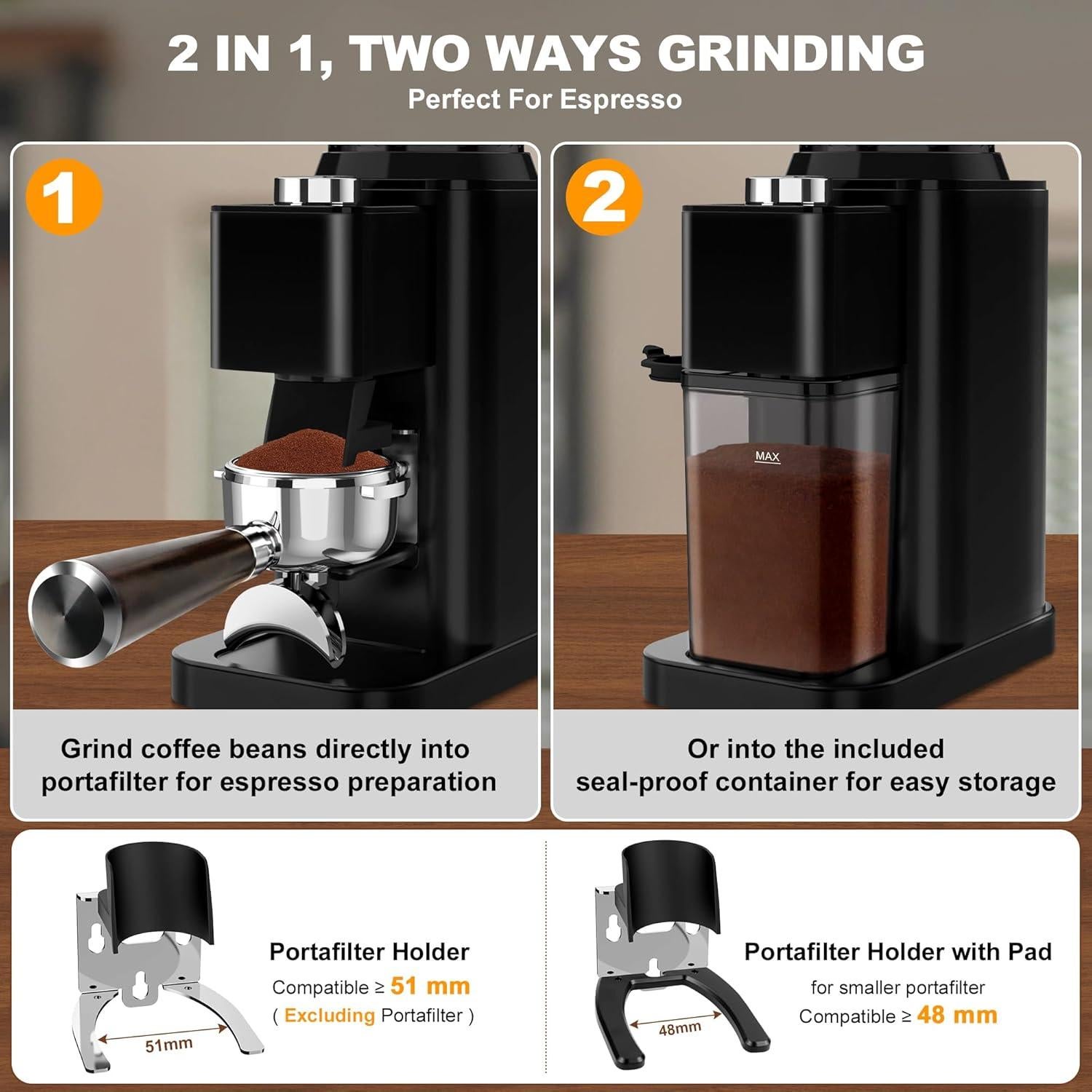 Molino de café eléctrico binROC CG202, 48 configuraciones, 250g