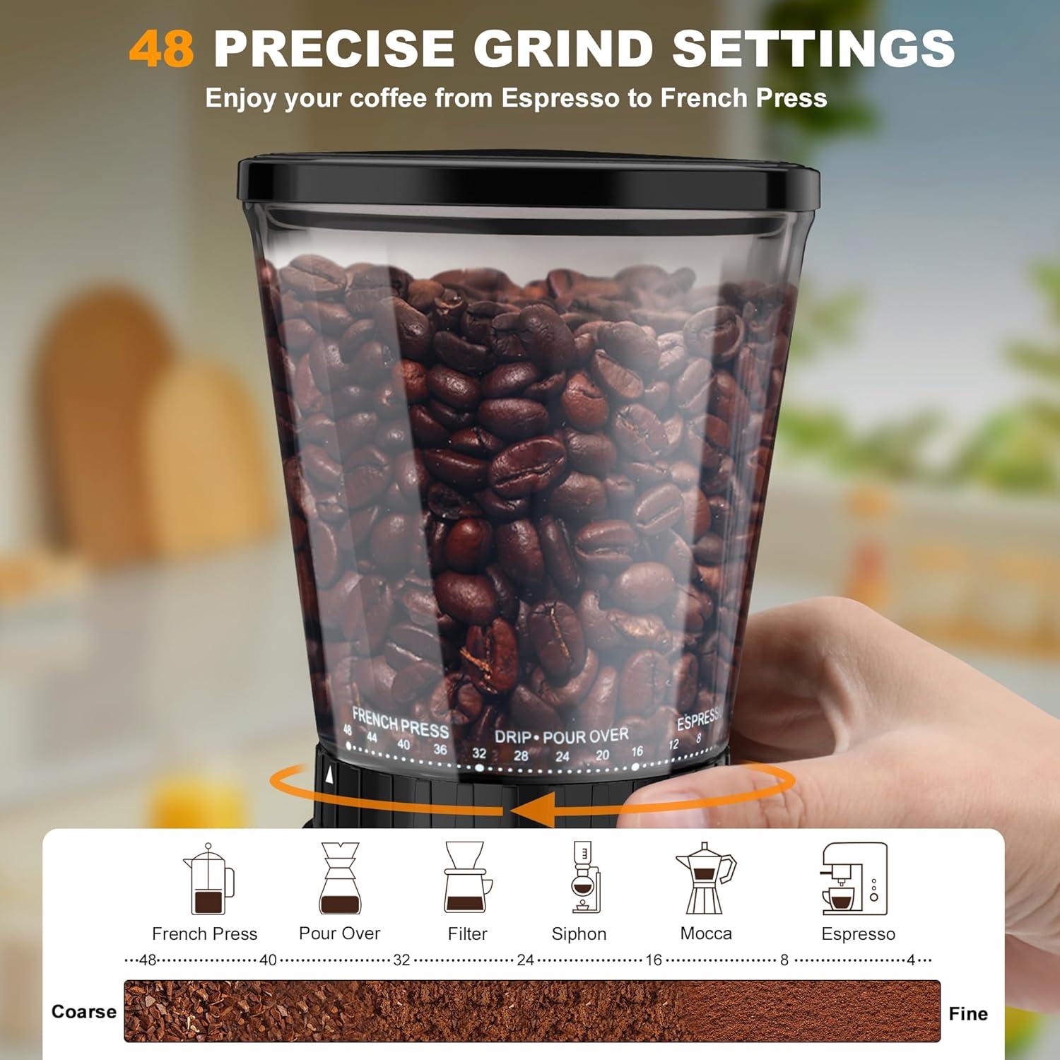 Molino de café eléctrico binROC CG202, 48 configuraciones, 250g