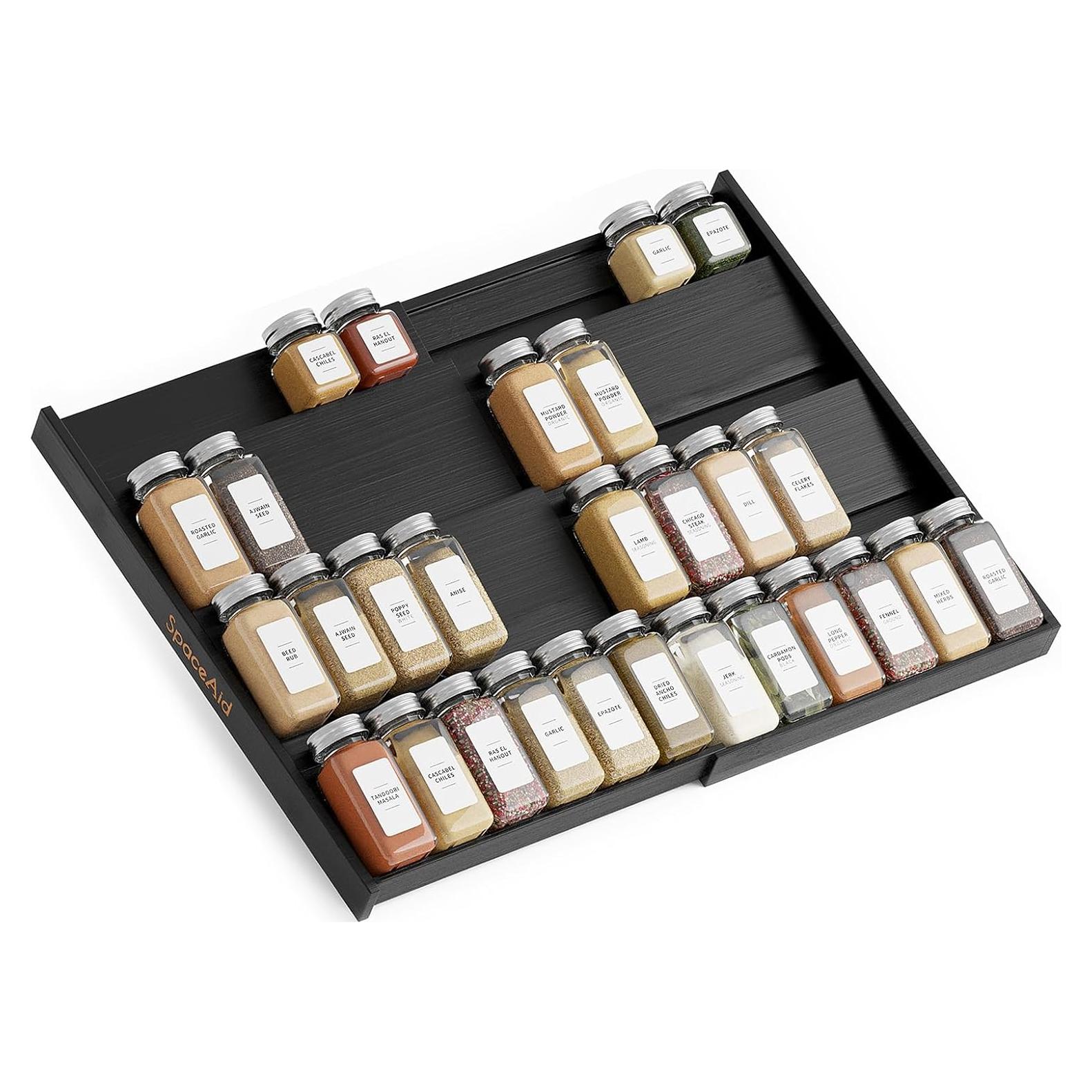 Organizador de Cajones de Especias SpaceAid de Bambú Negro 4 Niveles