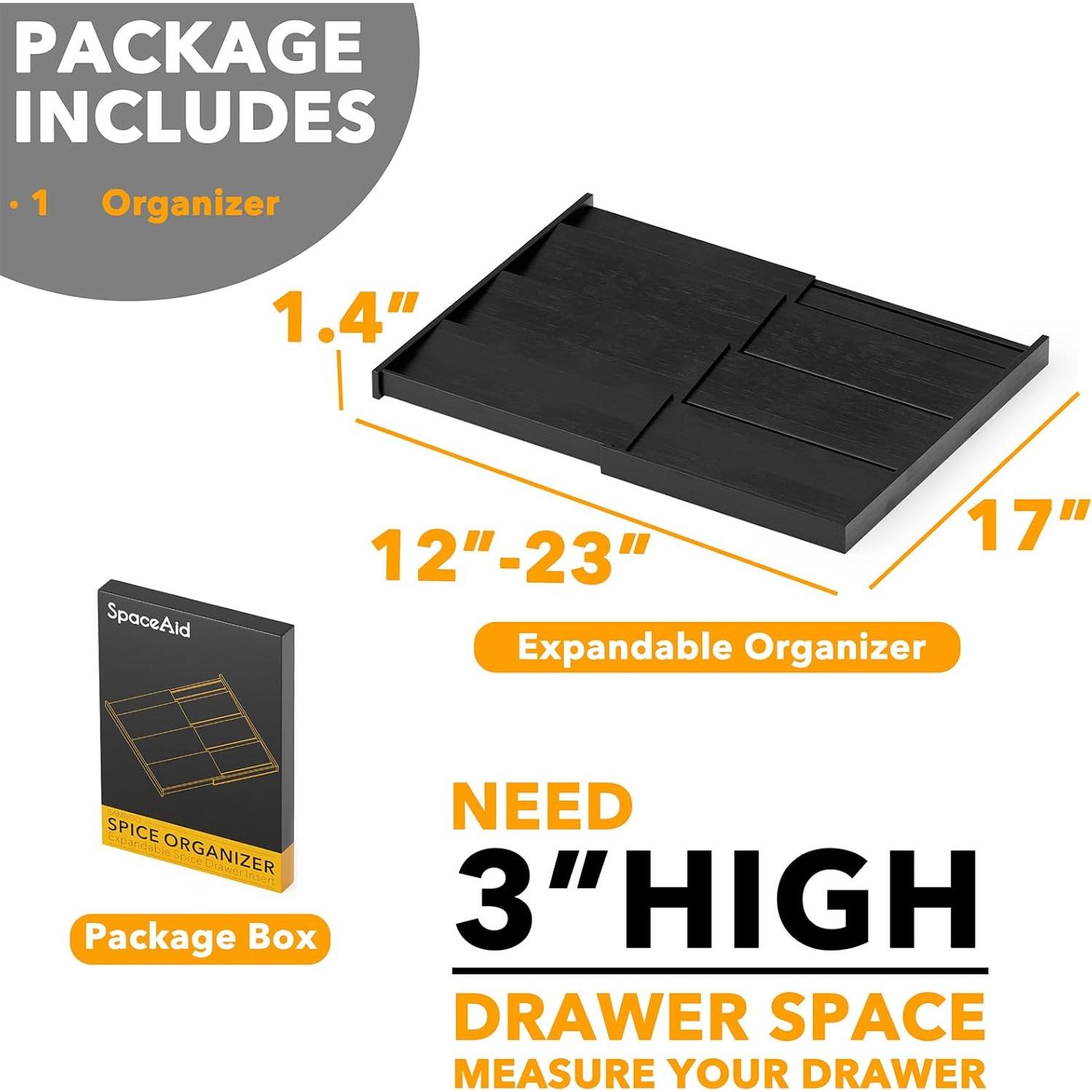 Organizador de Cajones de Especias SpaceAid de Bambú Negro 4 Niveles