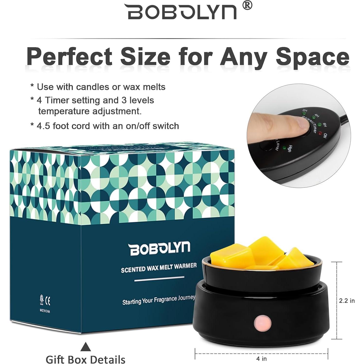 Calentador de Cera Bobolyn Negro con Temporizador y Apagado Automático