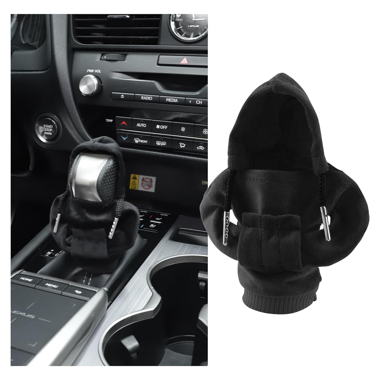 Urehepo Car Gear Shift Cover, Automotive Shift Knob Cover Hoodie for Car Decoration, Universal Fit Shift Gear Cover, Cute Car Interior Accessories(Black)