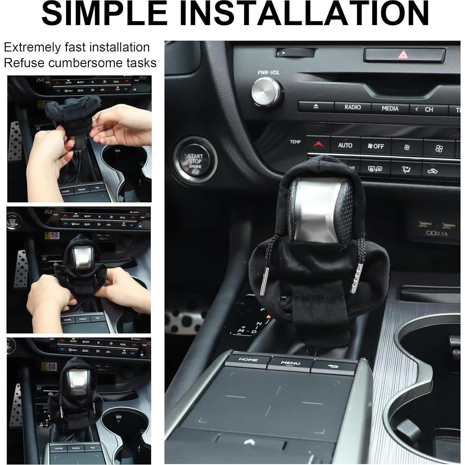 Urehepo Car Gear Shift Cover, Automotive Shift Knob Cover Hoodie for Car Decoration, Universal Fit Shift Gear Cover, Cute Car Interior Accessories(Black)