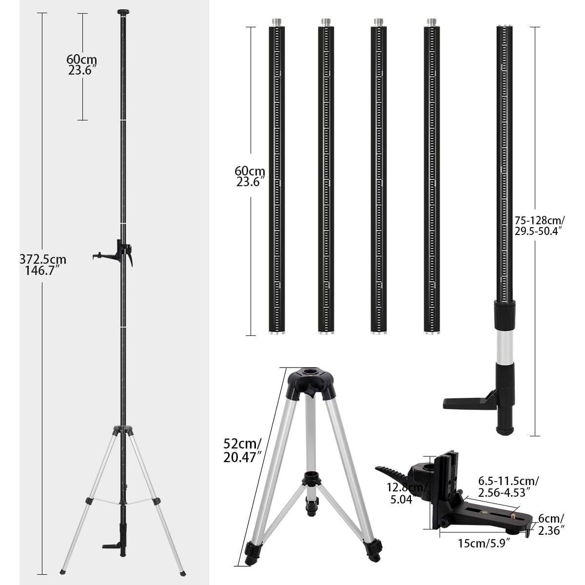 Poste Telescópico de Nivel Láser SMTOER 3.7m con Trípode