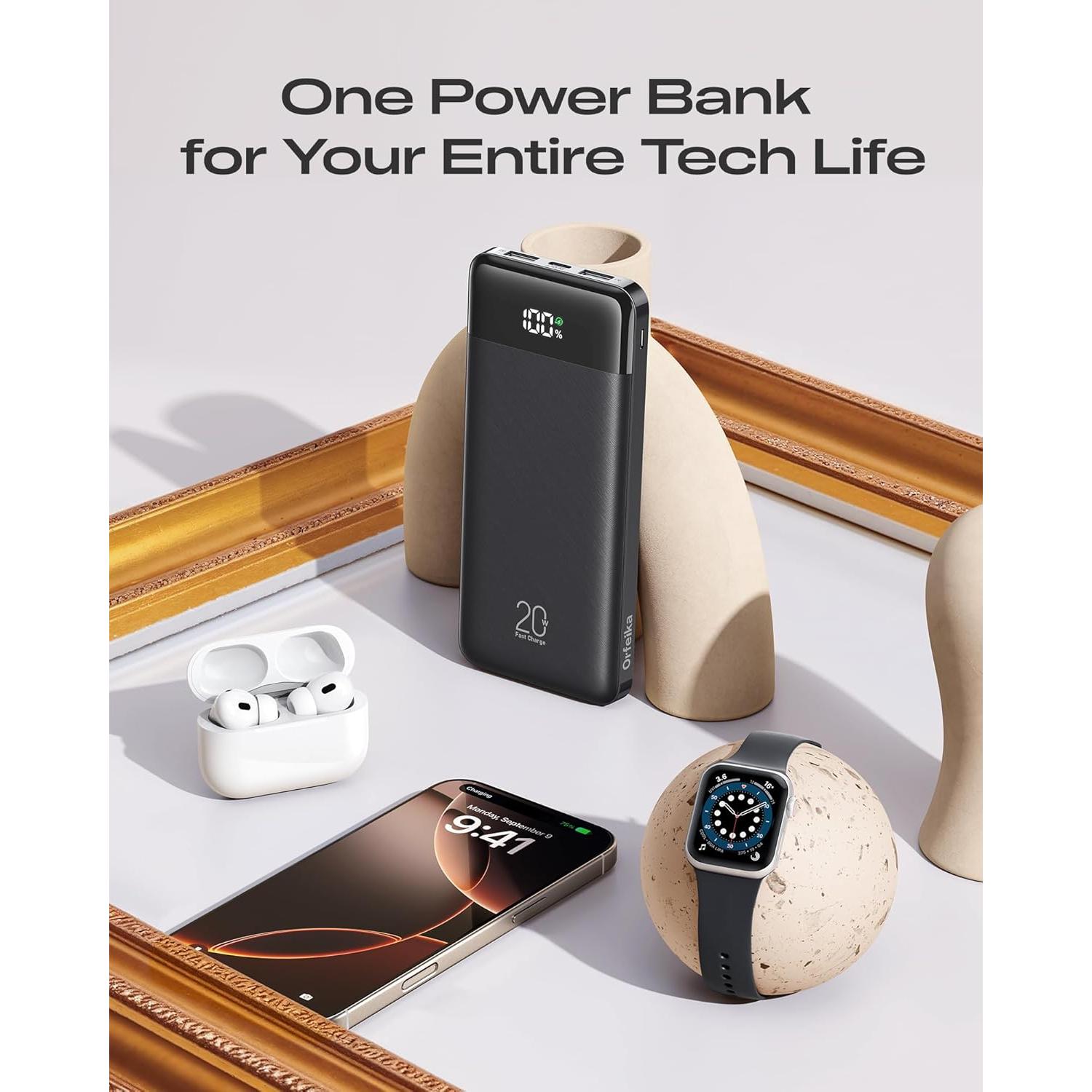 Banco de Energía 20000mAh Orfeika Carga Rápida 20W USB-C