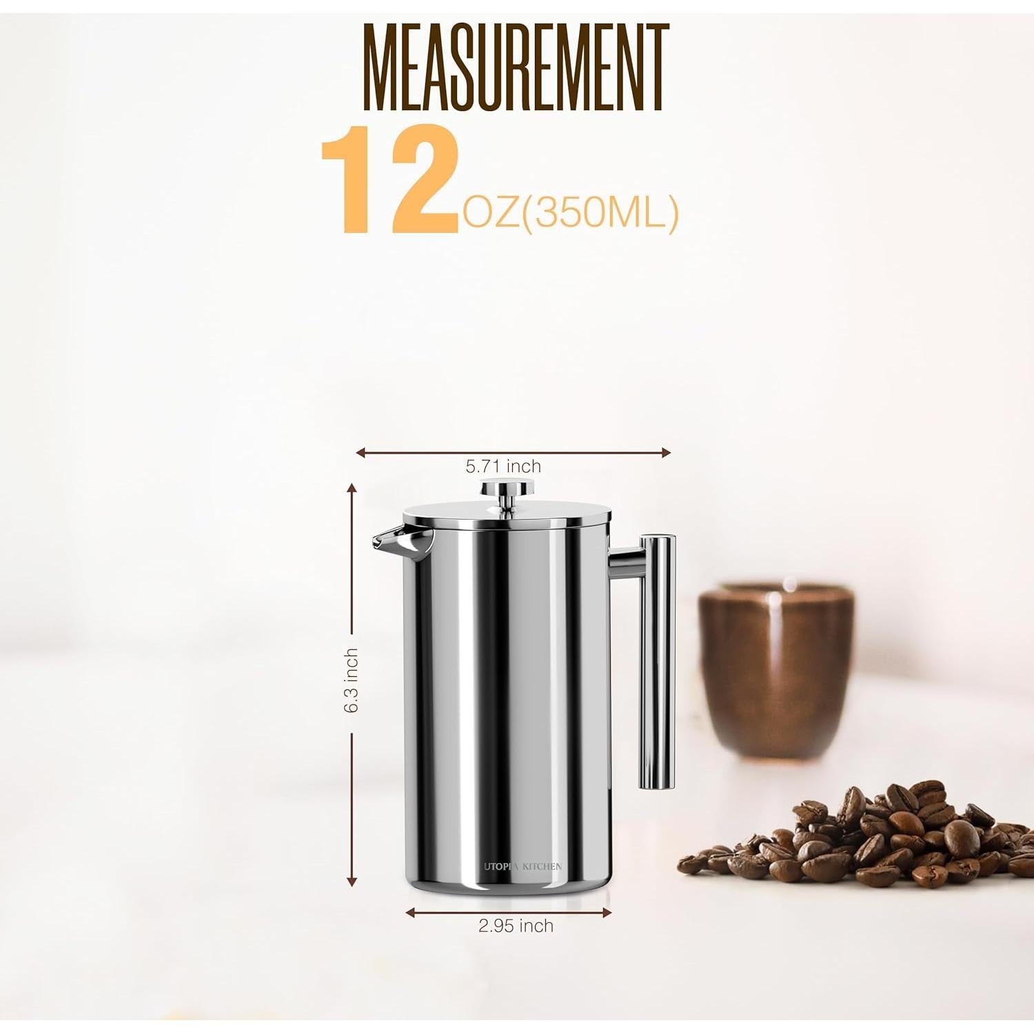Prensa Francesa Utopia Kitchen Acero Inoxidable 12 Oz Doble Pared