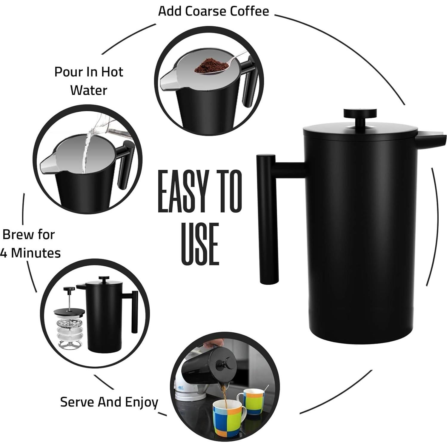 Prensa Francesa Utopia Kitchen 12 Oz Acero Inoxidable Doble Pared