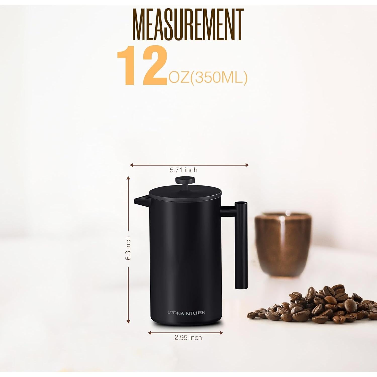 Prensa Francesa Utopia Kitchen 12 Oz Acero Inoxidable Doble Pared