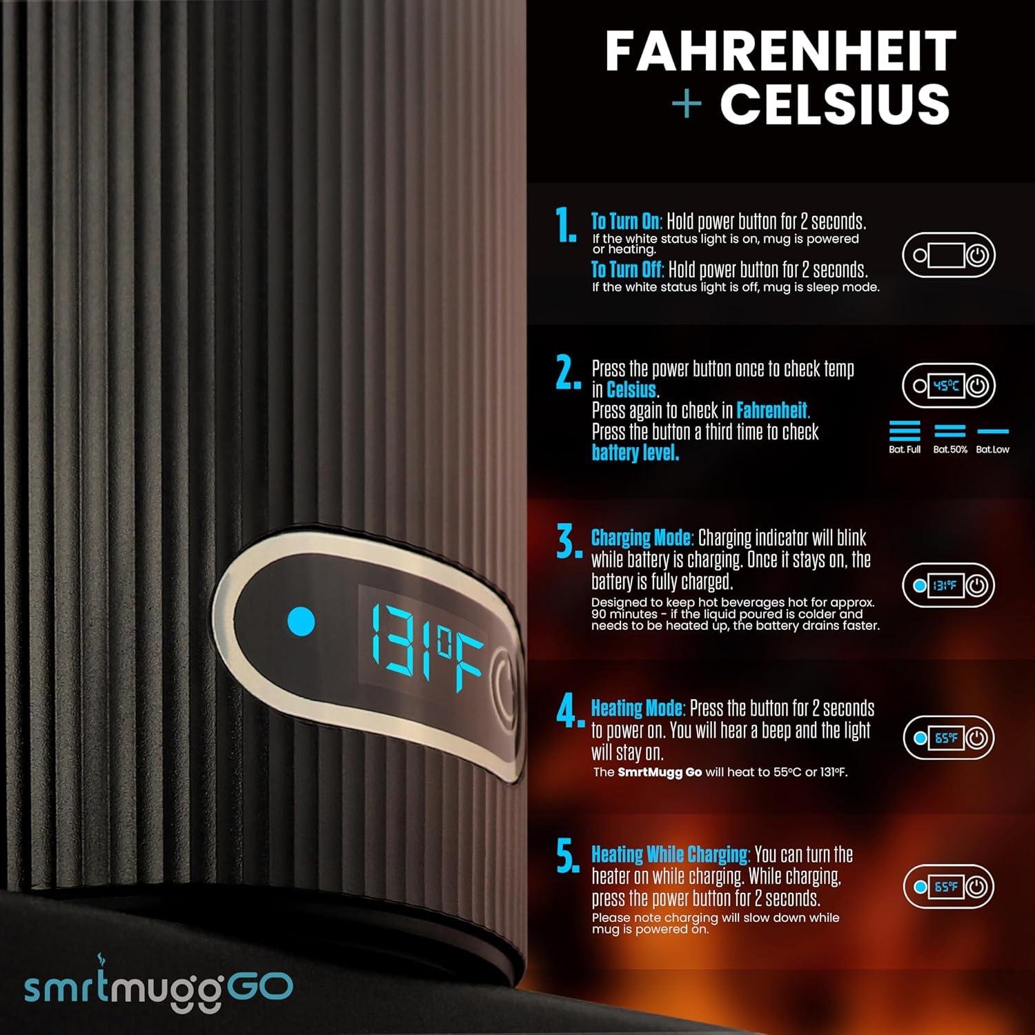 Taza de Café Calentada SmrtMugg Go v2 380 ml Negra