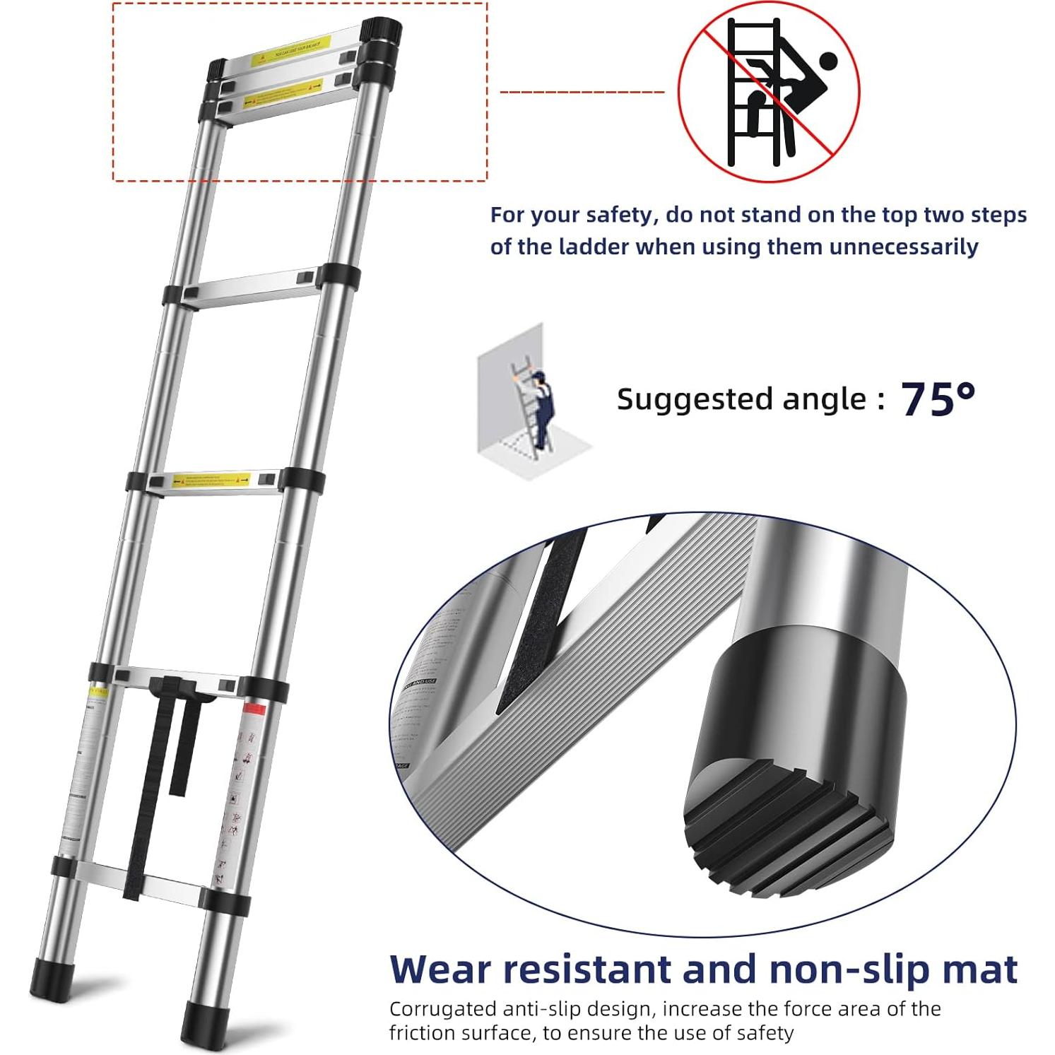 Escalera Telescópica MGENLONG 2 m Plegable Ligera 150 kg
