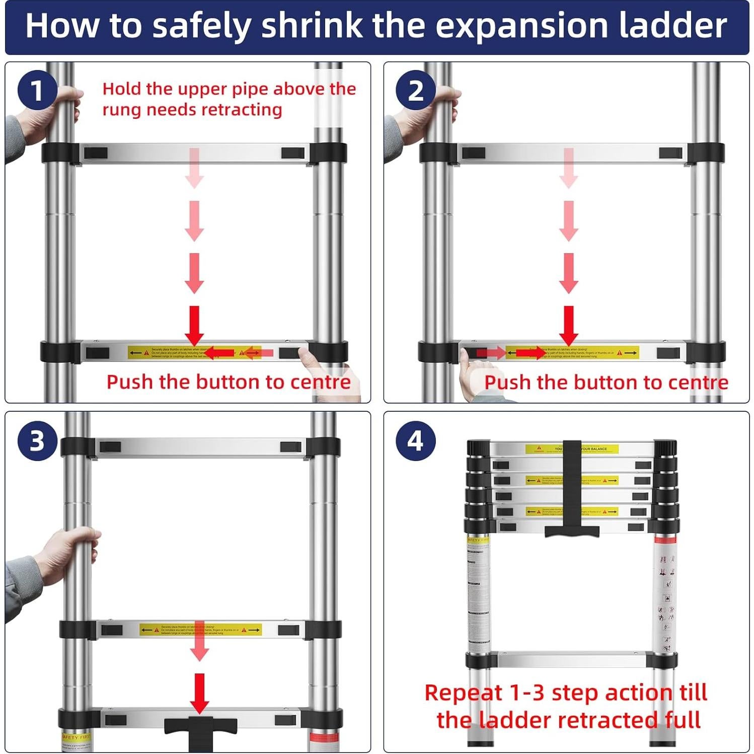 Escalera Telescópica MGENLONG 2 m Plegable Ligera 150 kg