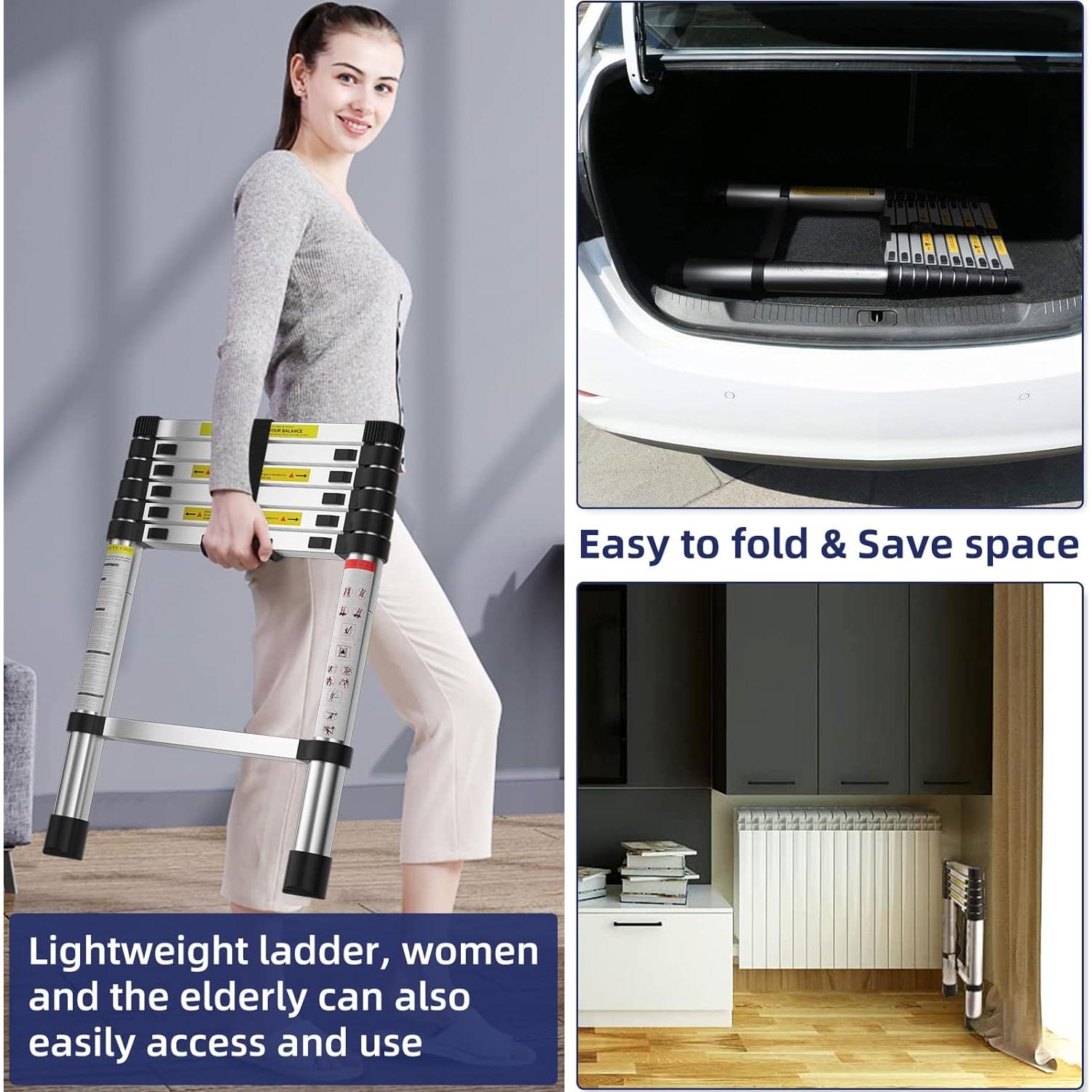 Escalera Telescópica MGENLONG 2 m Plegable Ligera 150 kg