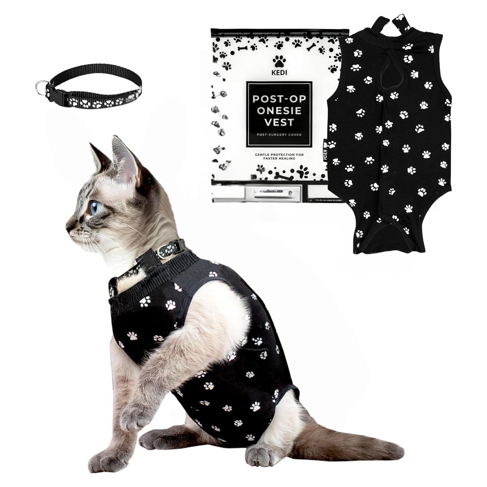 Mono postoperatorio para gatos Kedi Cats negro pequeño