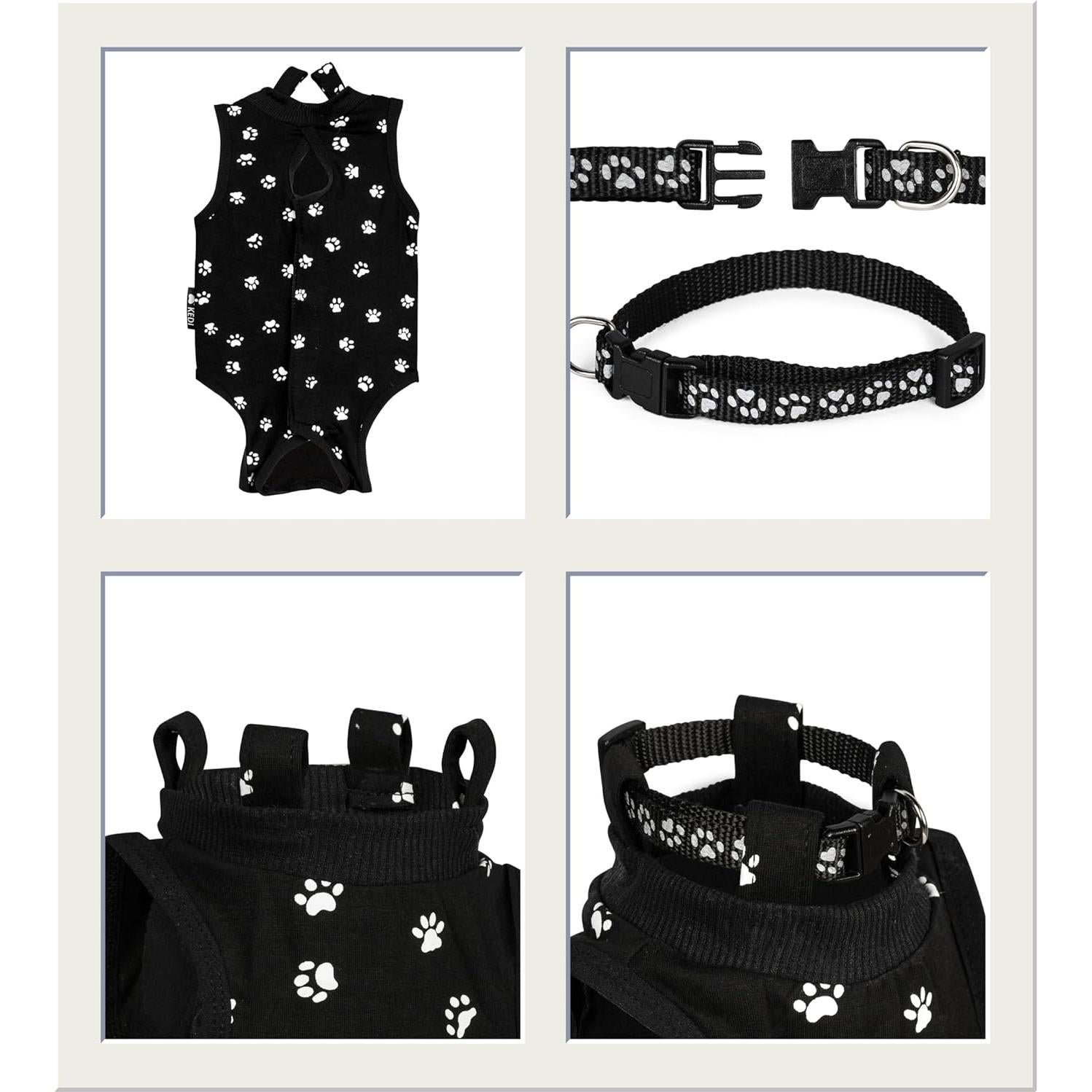 Mono postoperatorio para gatos Kedi Cats negro pequeño