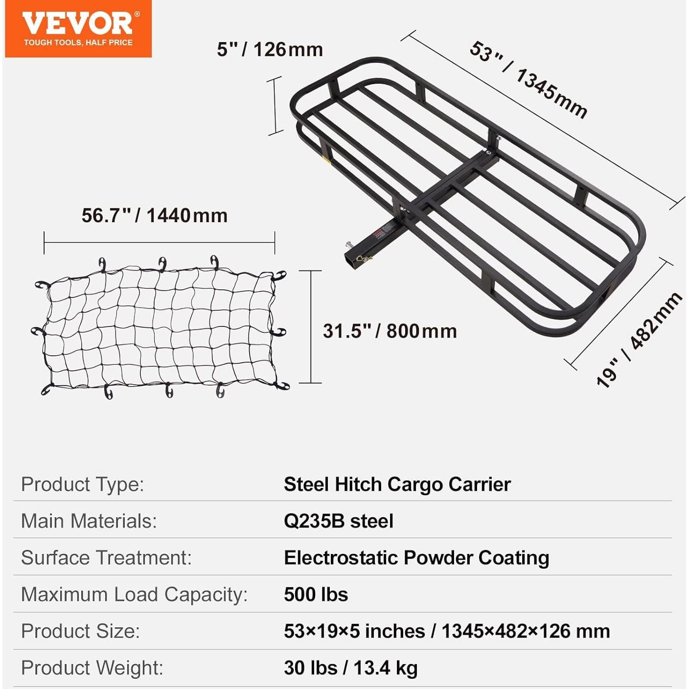 Transportador de Carga de Enganche VEVOR 1346x483x127mm 500kg