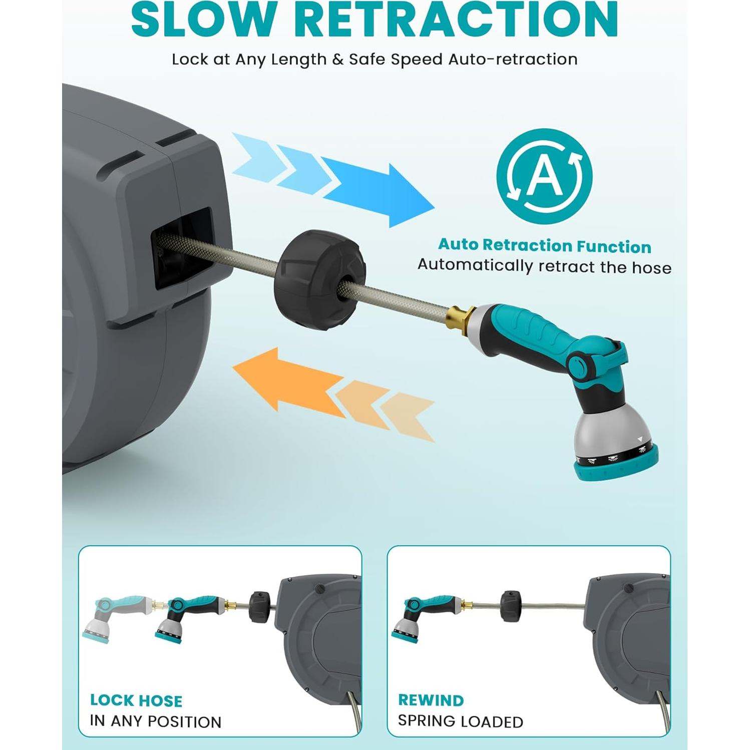 Carrete de Manguera de Jardín KUPAKY 10m Retráctil Gris