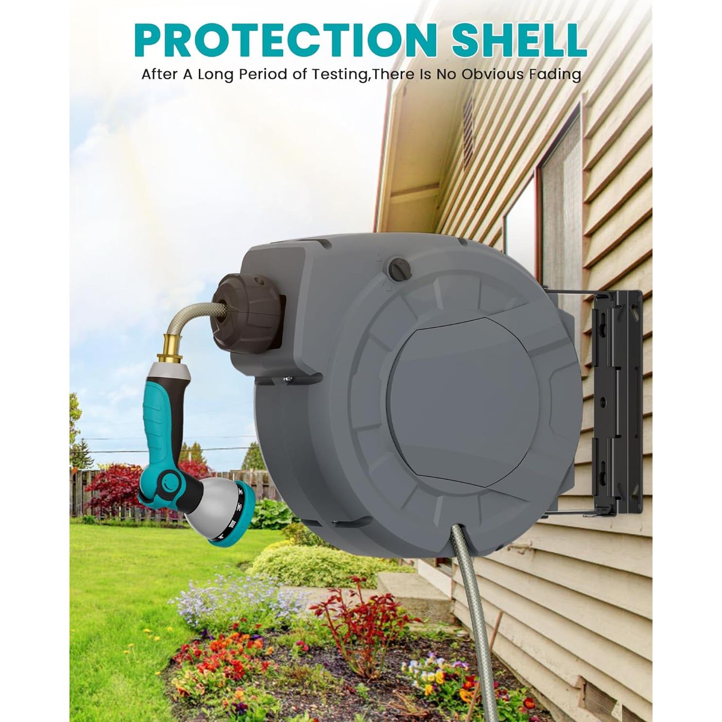 Carrete de Manguera de Jardín KUPAKY 10m Retráctil Gris