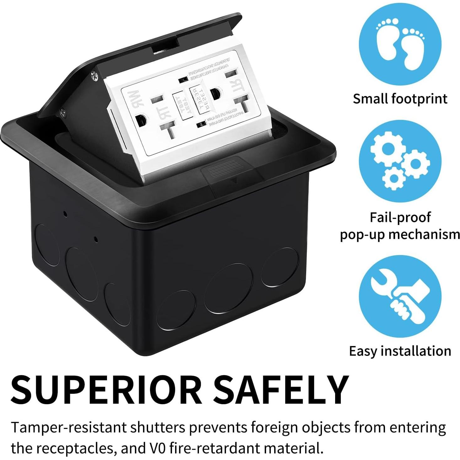 Kit de Enchufe Eléctrico Empotrado Vagueior 20A Negro - 2 Paquete