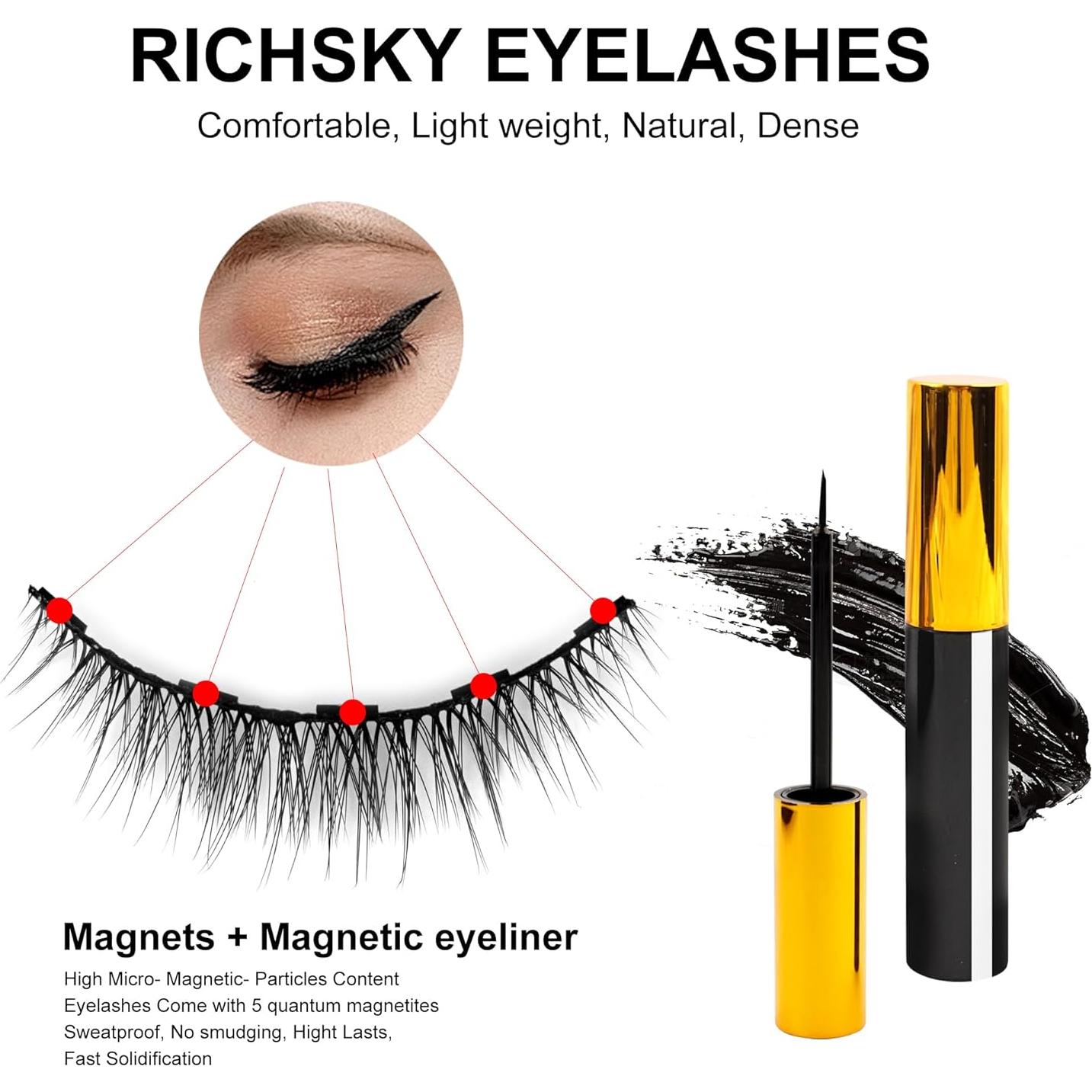 Kit de Pestañas Magnéticas RICHSKY 10 Pares Reutilizables