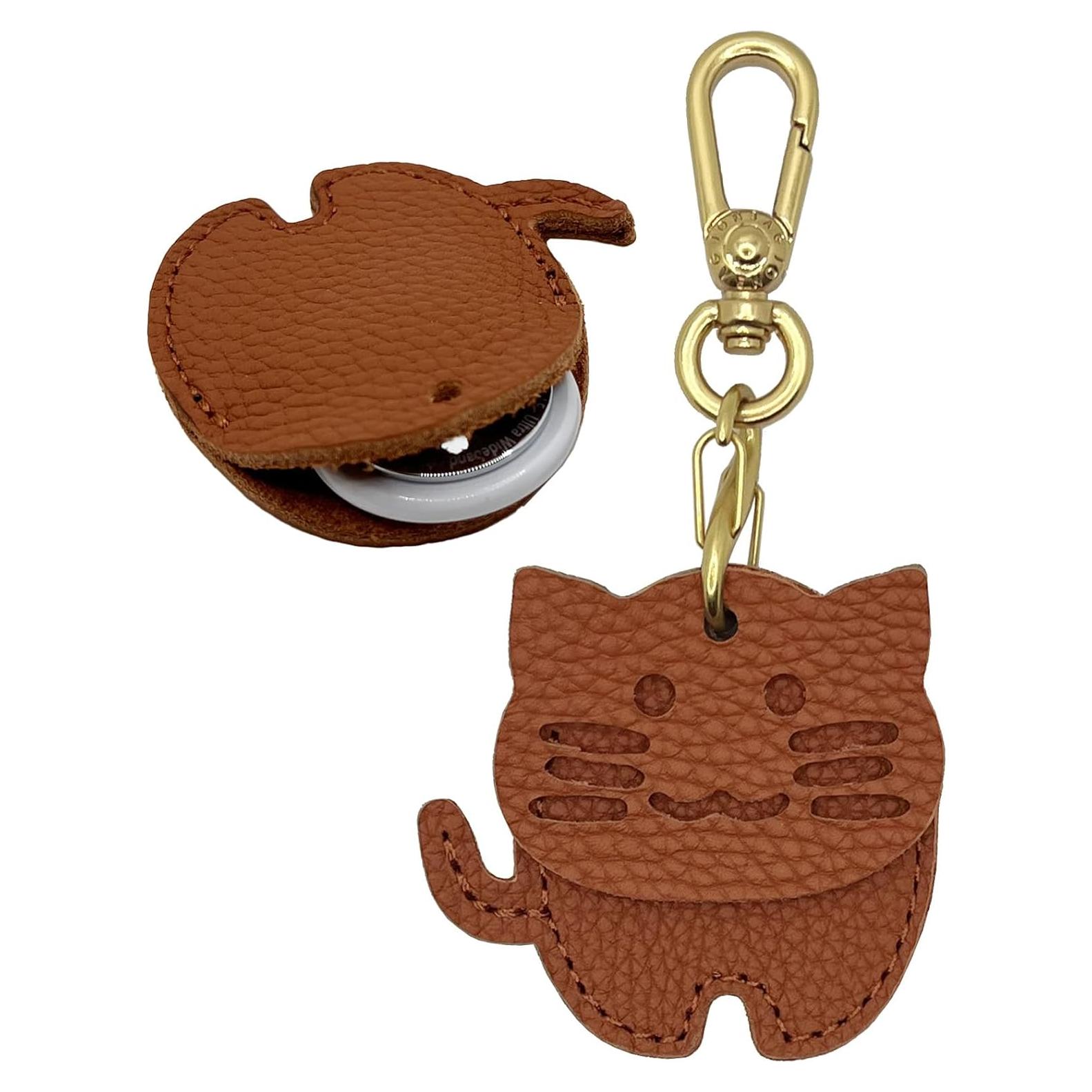 Funda de llavero de cuero Della Stella para AirTag gato