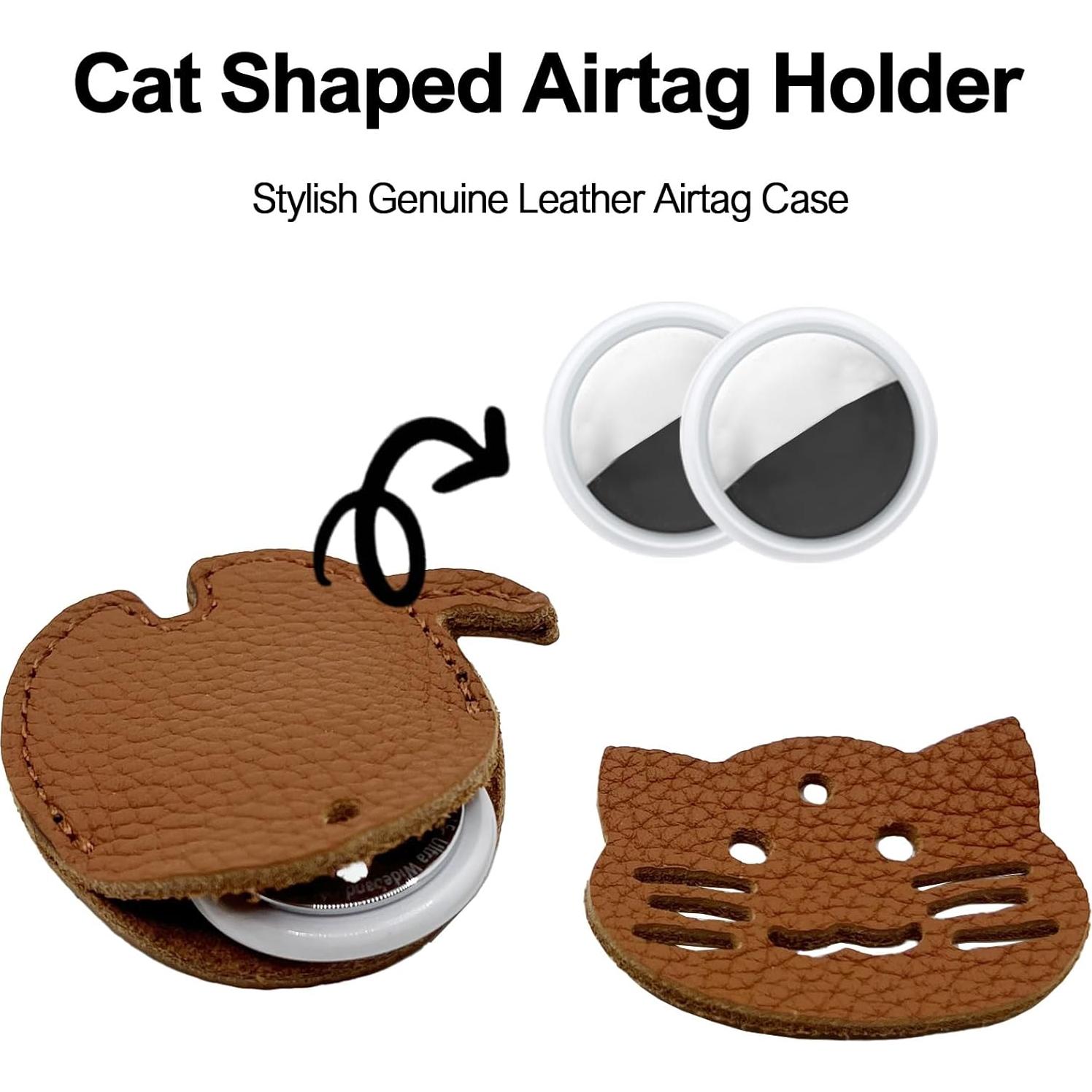 Funda de llavero de cuero Della Stella para AirTag gato