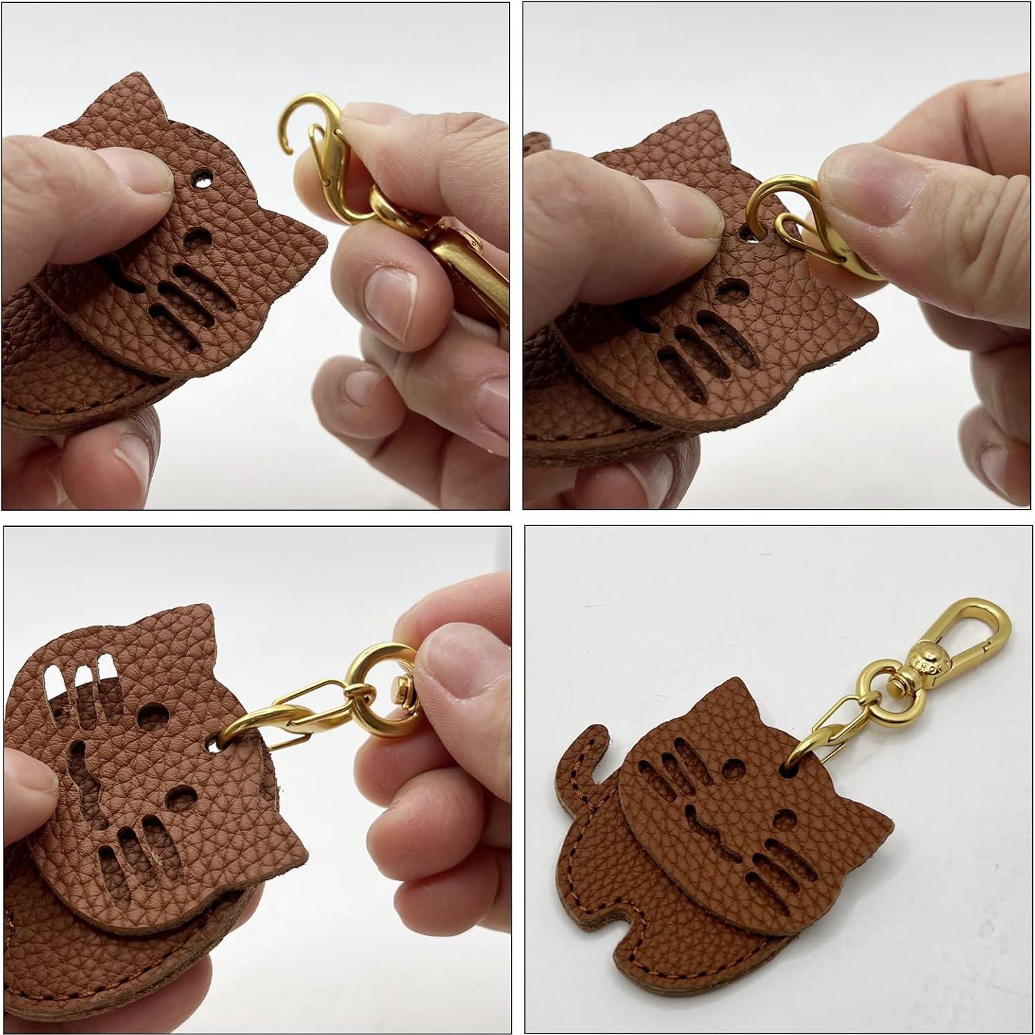 Funda de llavero de cuero Della Stella para AirTag gato