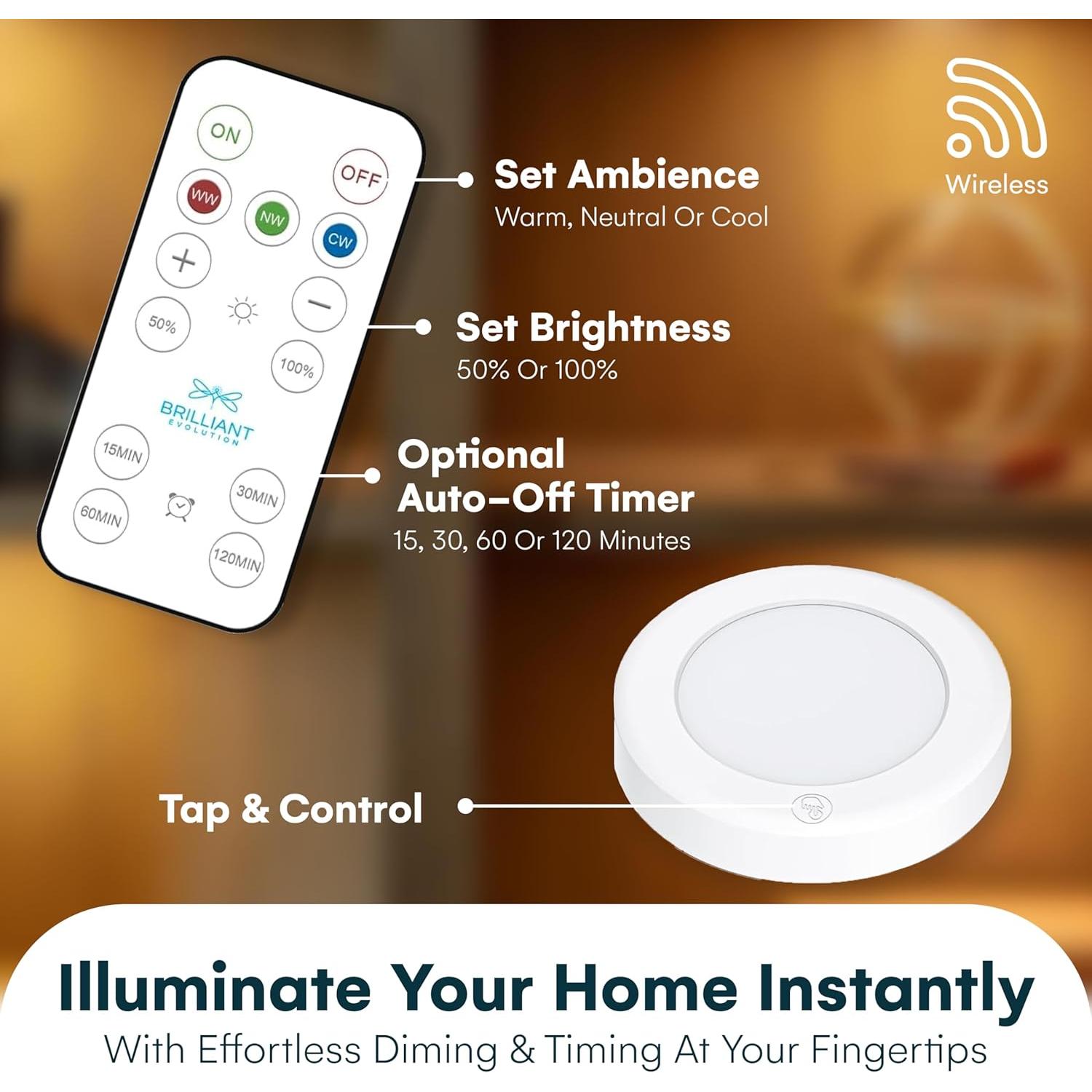 Luz LED Puck Inalámbrica London Johnson 3 Piezas Control Remoto