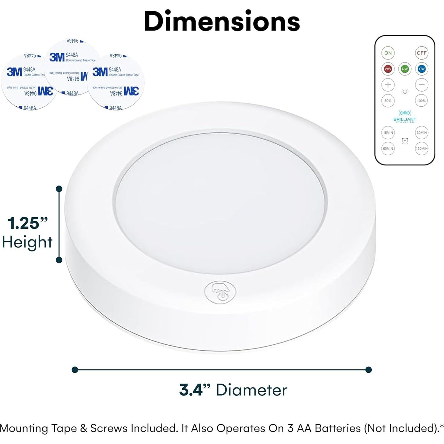 Luz LED Puck Inalámbrica London Johnson 3 Piezas Control Remoto