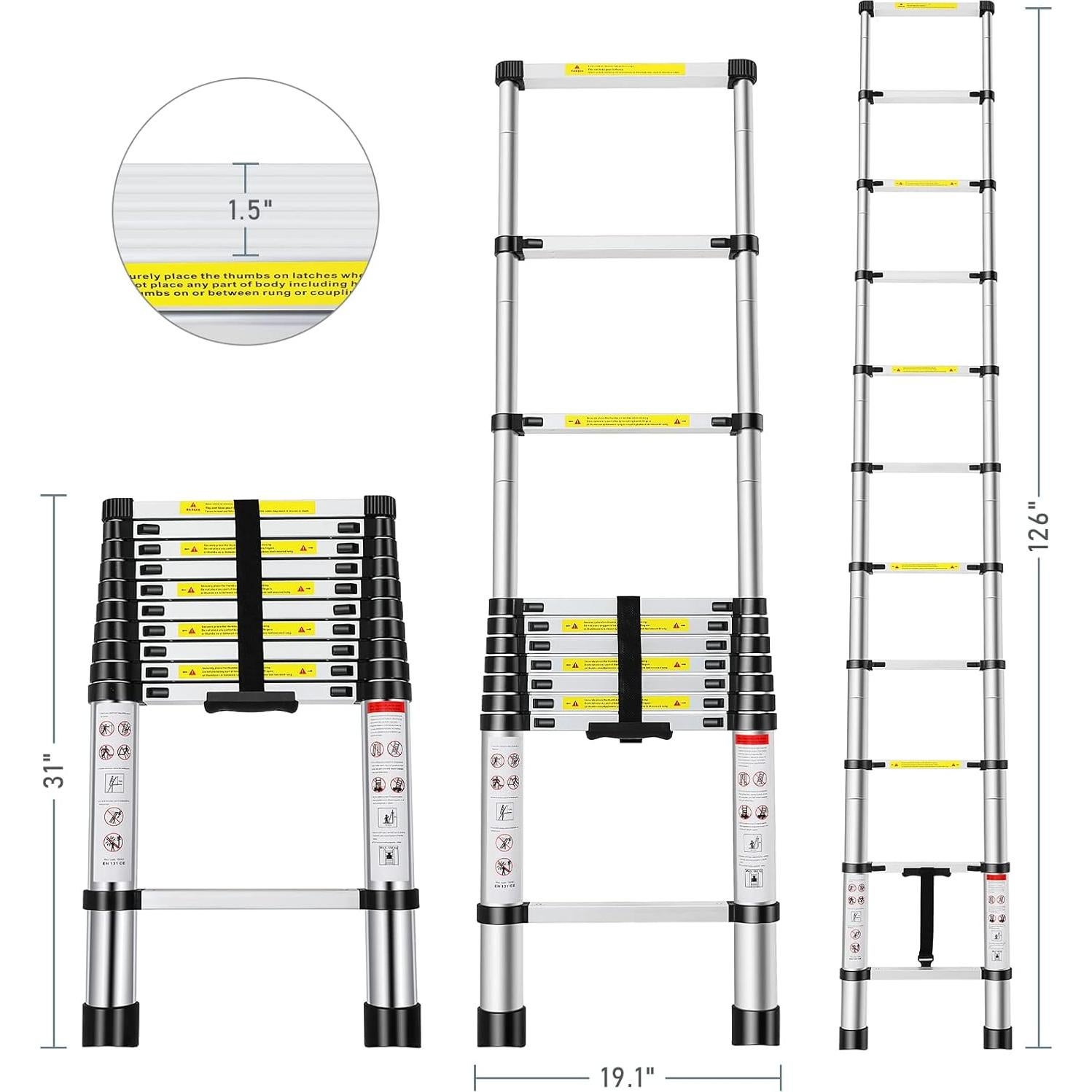 Escalera Telescópica GCCSJ 3.20m Aluminio 150kg Plegable