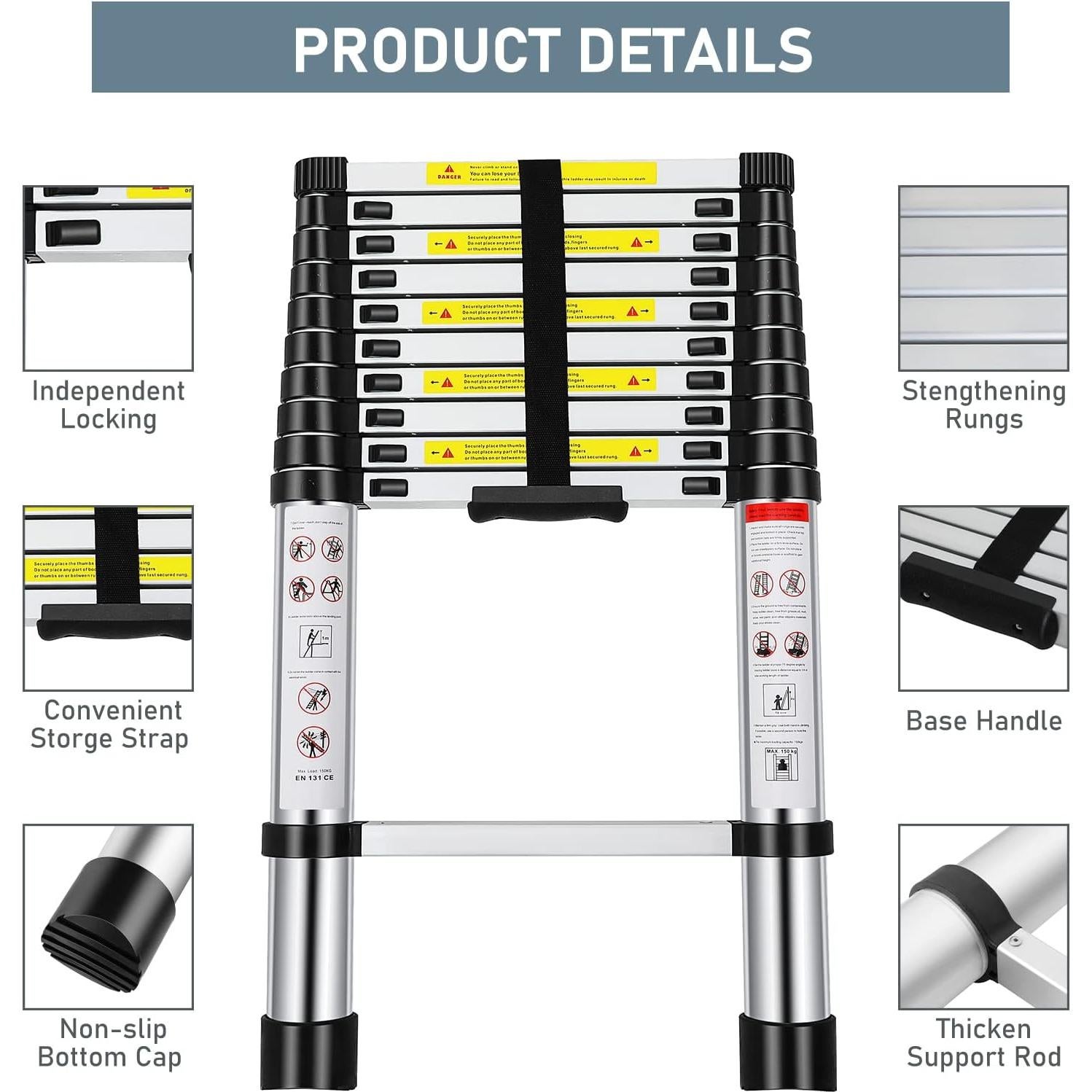 Escalera Telescópica GCCSJ 3.20m Aluminio 150kg Plegable