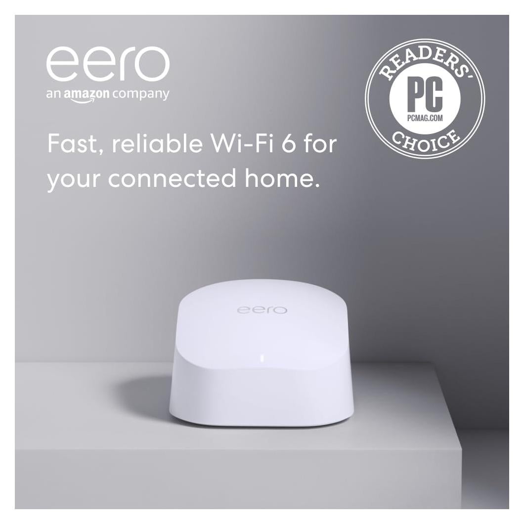 Like-New Amazon eero 6 mesh wifi router - Supports internet plans up to 900 Mbps, Coverage up to 1,500 sq. ft., Connect 75+ devices, 1-pack