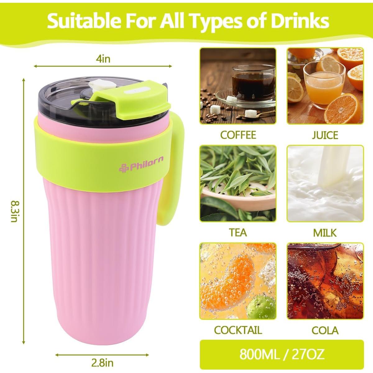 Botella de Agua Aislada PHILORN 800 ml Rosa con Pajilla