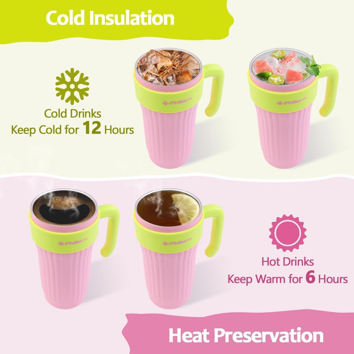 Botella de Agua Aislada PHILORN 800 ml Rosa con Pajilla