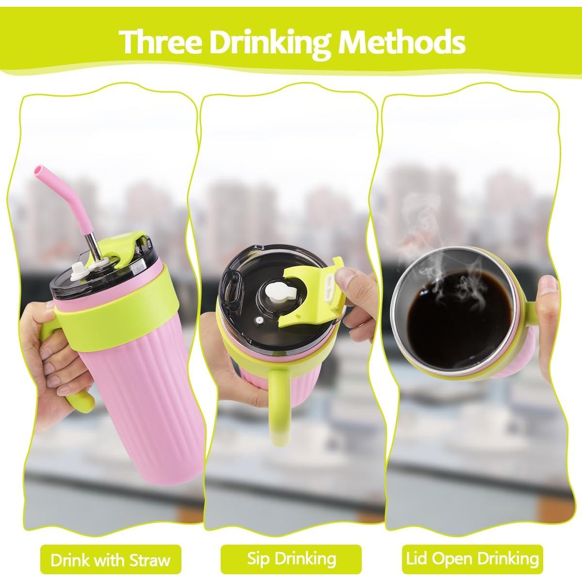 Botella de Agua Aislada PHILORN 800 ml Rosa con Pajilla