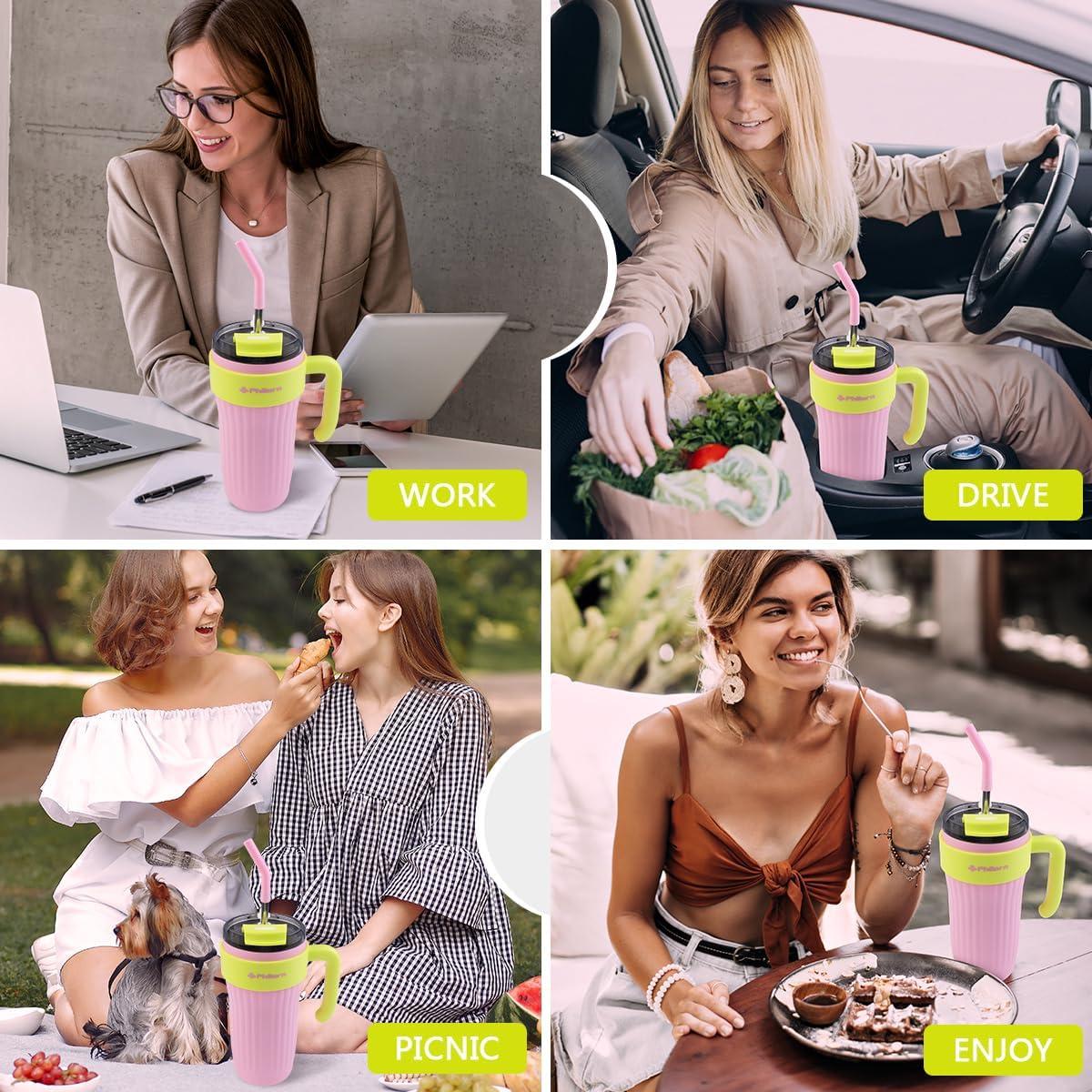 Botella de Agua Aislada PHILORN 800 ml Rosa con Pajilla