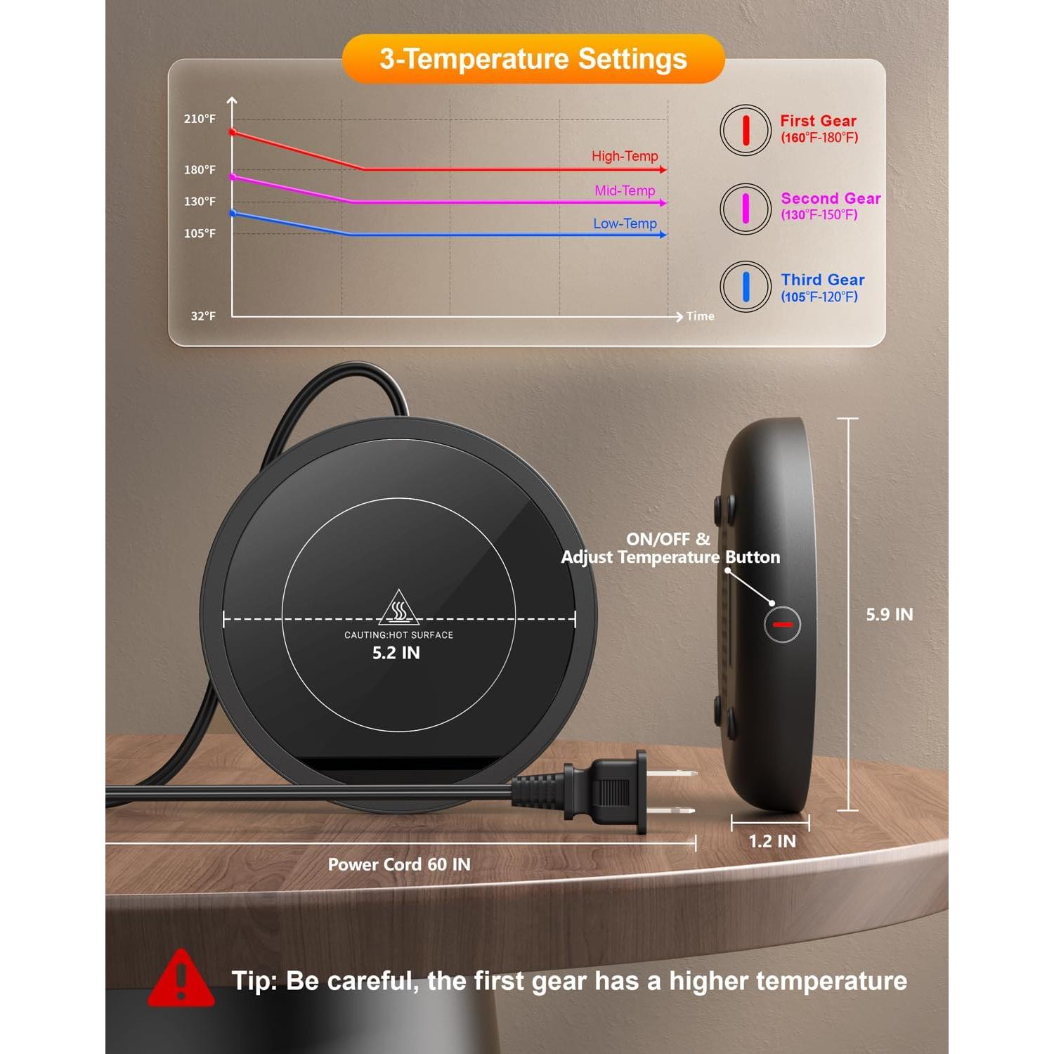 Calentador de Tazas SWEETFULL 36W Negro con 3 Temperaturas