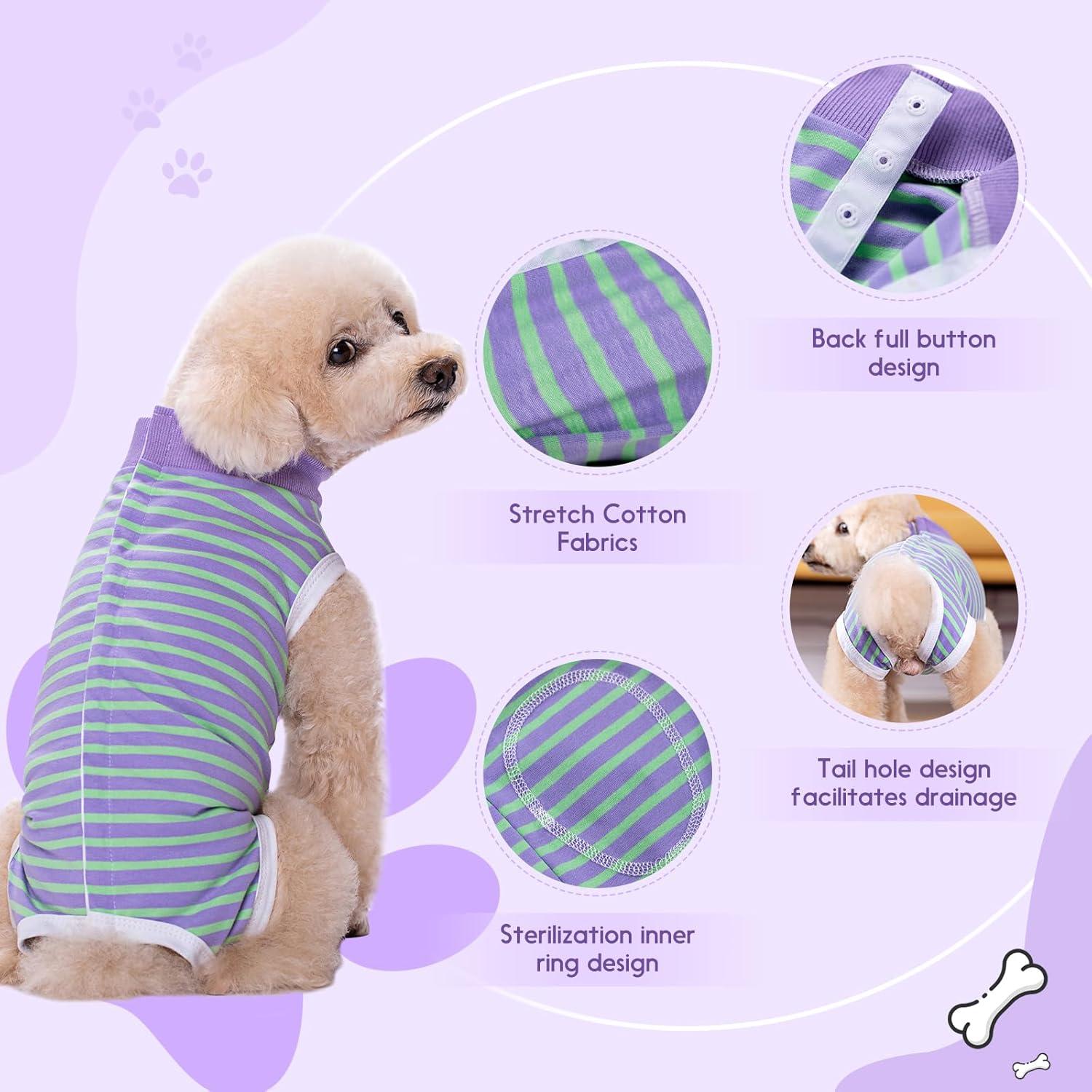 Traje de Recuperación para Perros TQFlow XS Rayas Verde y Púrpura