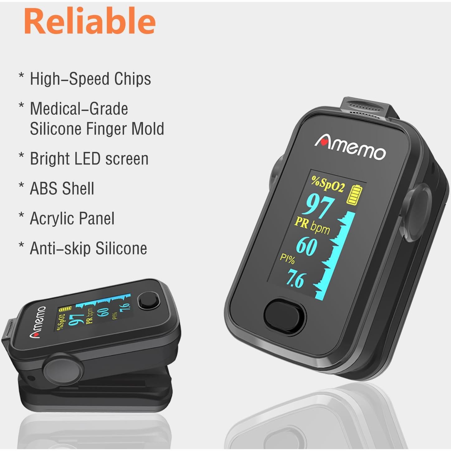 Oxímetro de Pulso Amemo OLED con Estuche y Funda Silicona