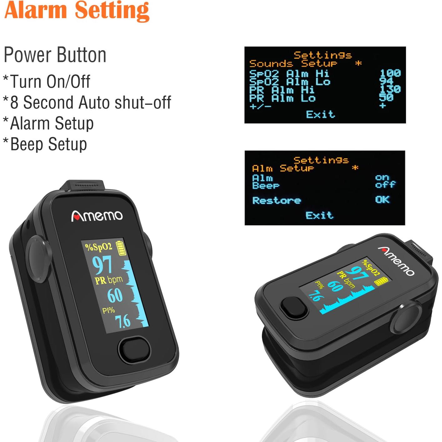 Oxímetro de Pulso Amemo OLED con Estuche y Funda Silicona