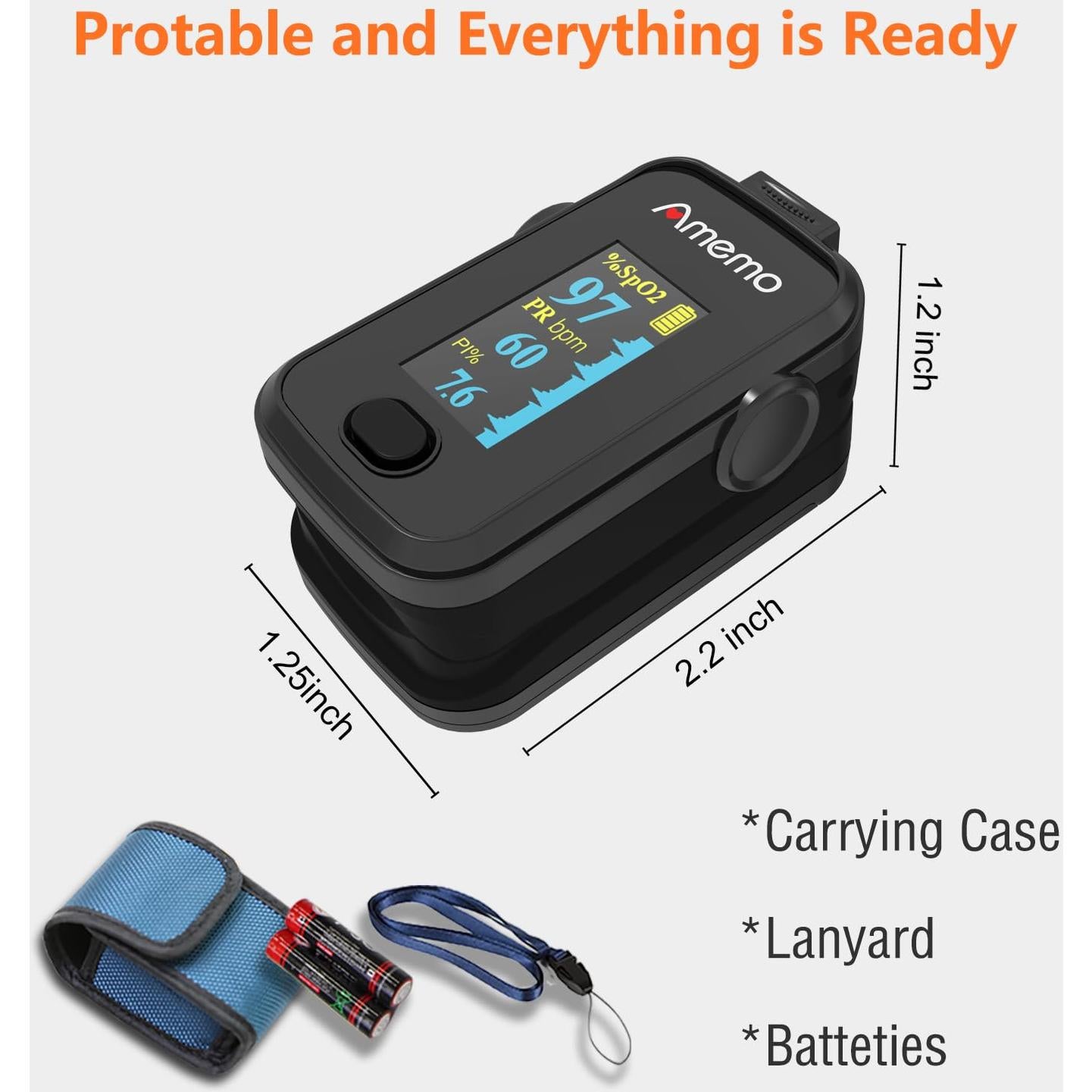 Oxímetro de Pulso Amemo OLED con Estuche y Funda Silicona