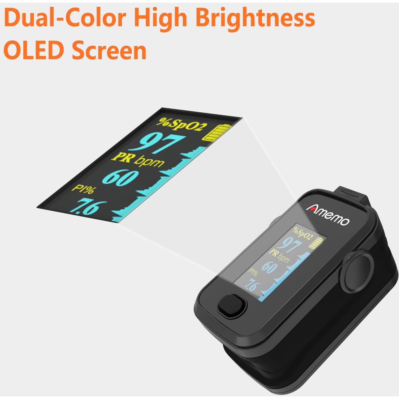 Oxímetro de Pulso Amemo OLED con Estuche y Funda Silicona